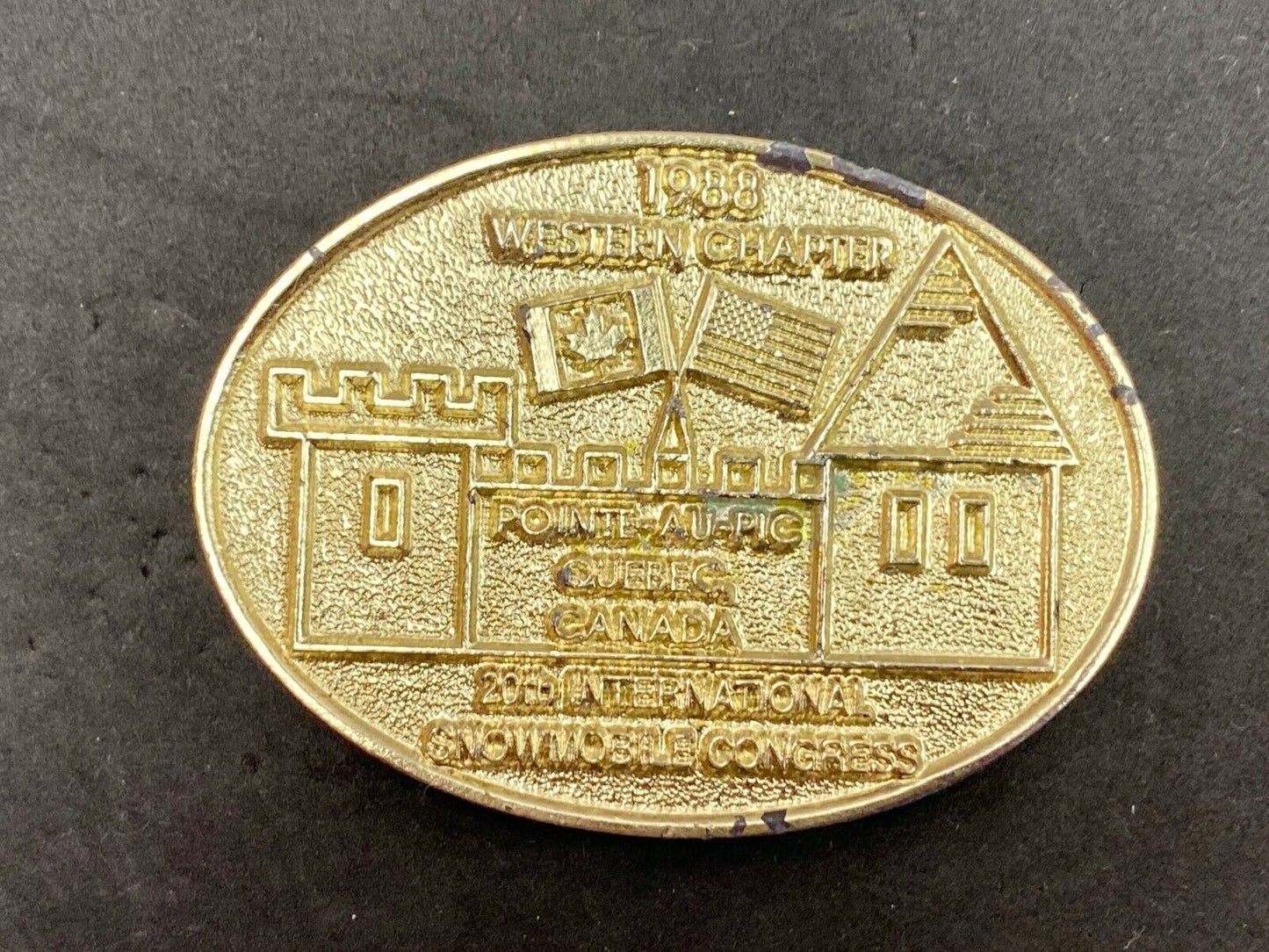 Vintage 1988 Western Chapter Pointe-au-Pic Quebec Canada belt buckle RARE! #61