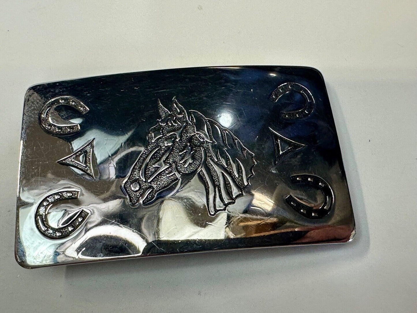 vintage horse head & western symbols cowboys cowgirls belt buckle by Chambers