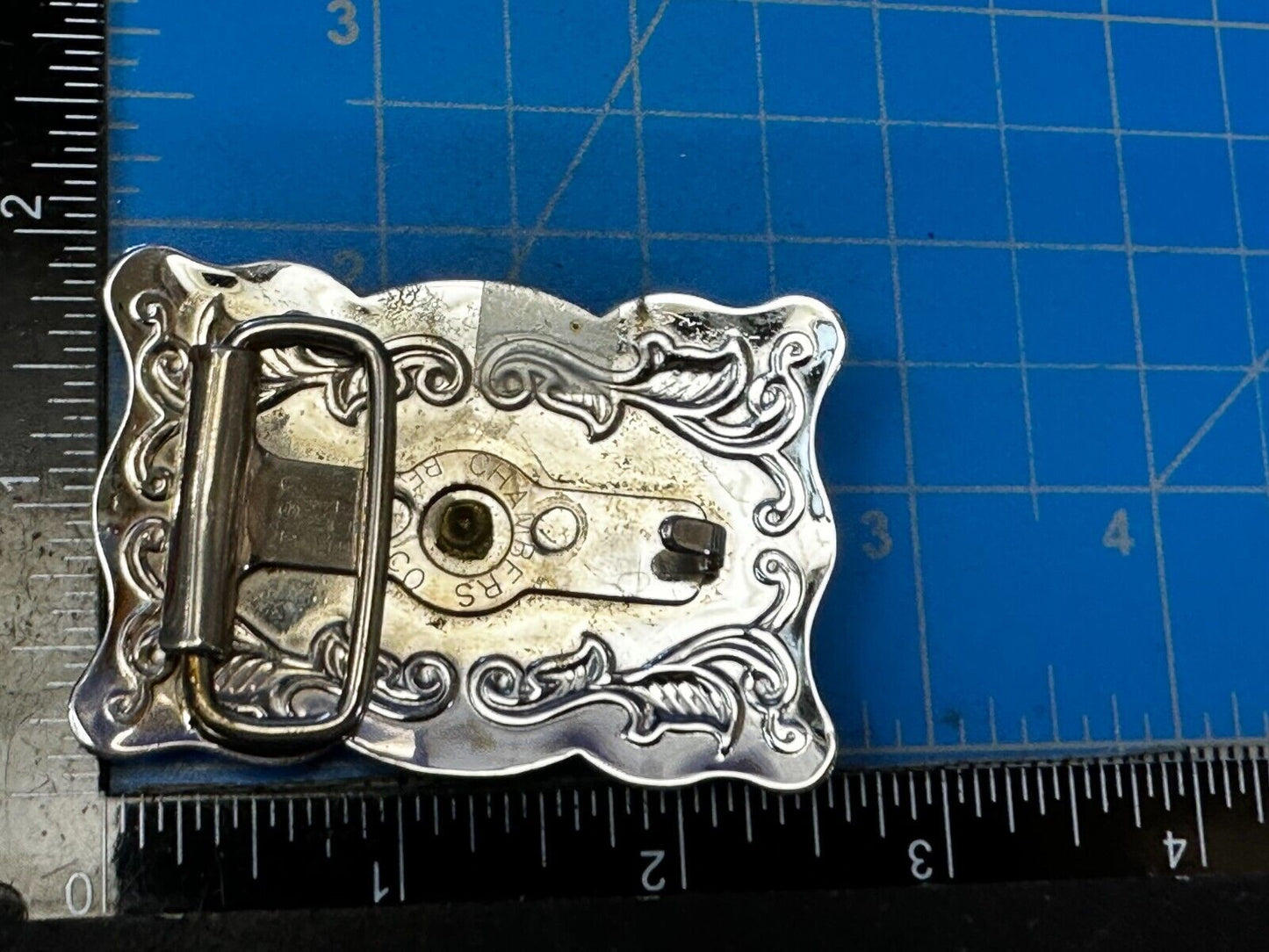 Vintage Cowboys Longhorn W/ Engraved Swirl Pattern Belt Buckle By Chambers