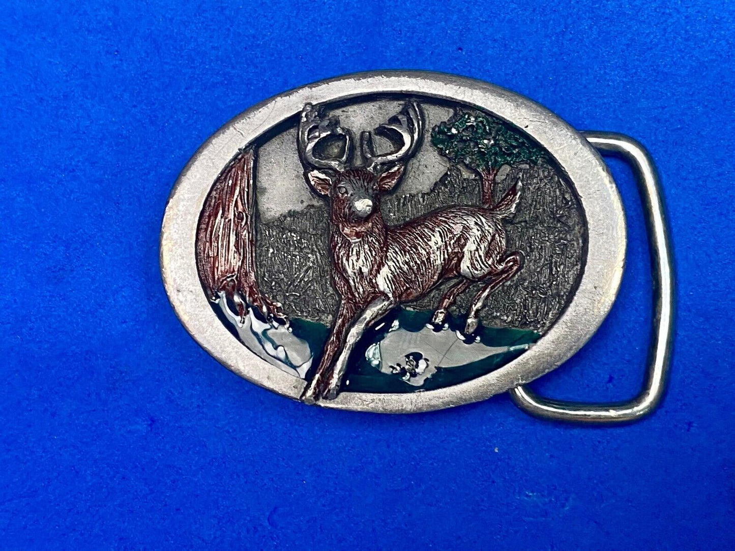 Vintage 1986 Deer In Nature C&J Inc Pewter Hunters Belt Buckle Cj1814