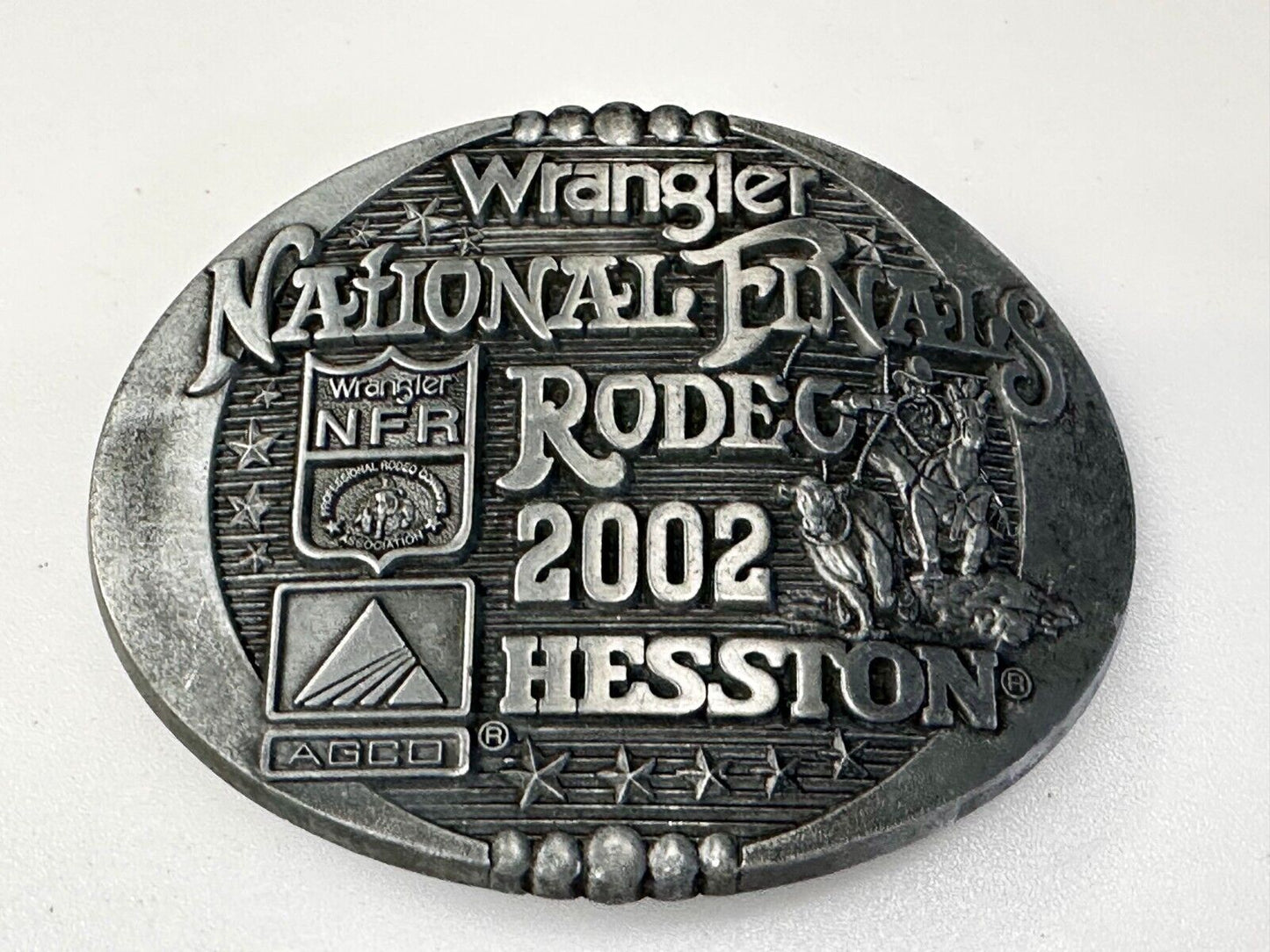 2002 Hesston NFR National Finals Rodeo Wrangler Montana Silversmiths Belt Buckle
