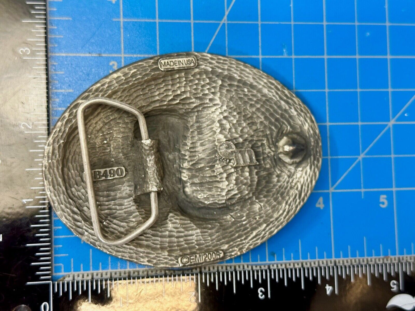 Vintage EGE '93 Rattlesnake Diamond Cut Pewter Belt Buckle Made In the USA