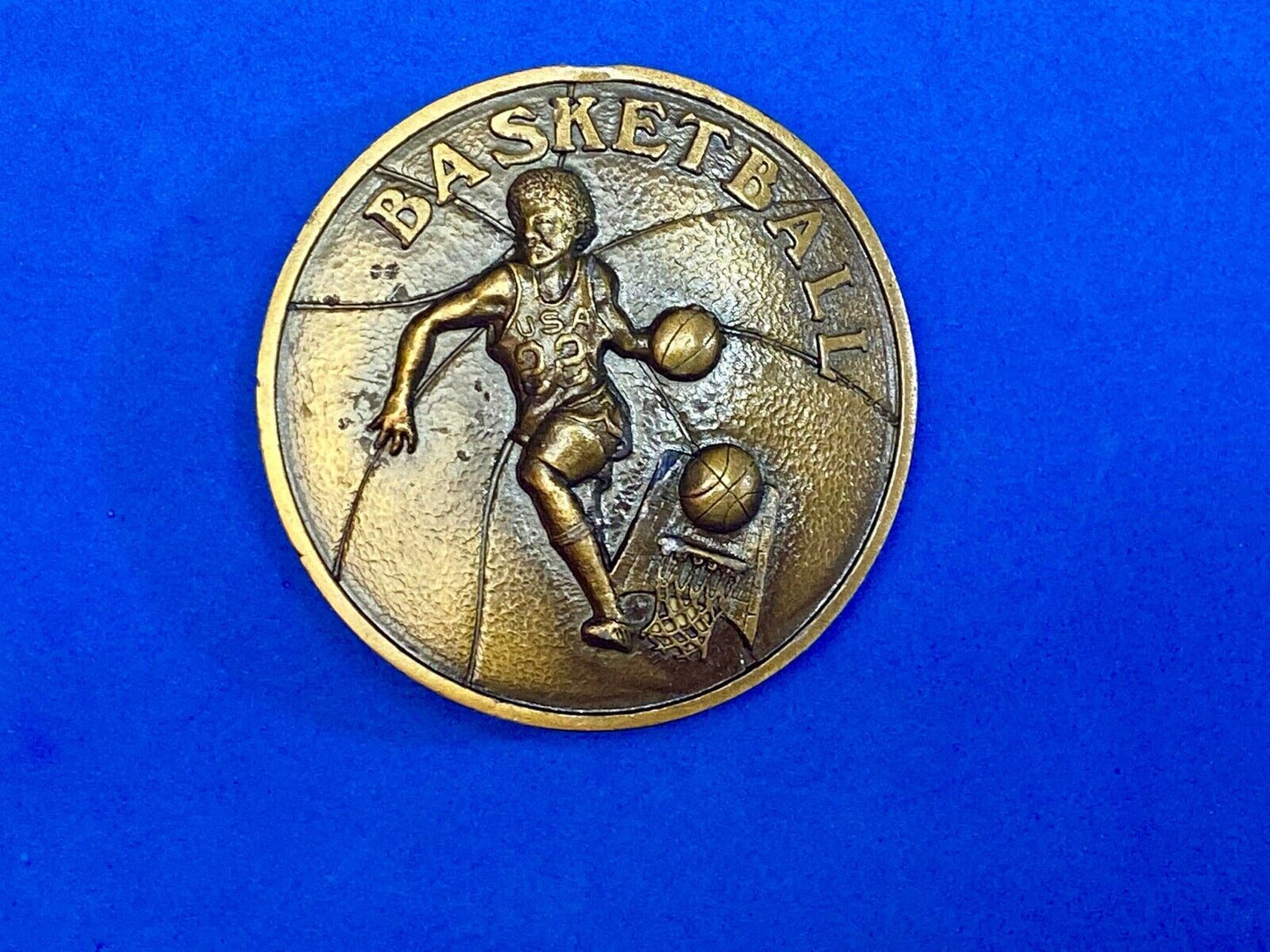 Vintage 1978 Retro Round Basketball Player Belt Buckle By Indiana Metal Craft