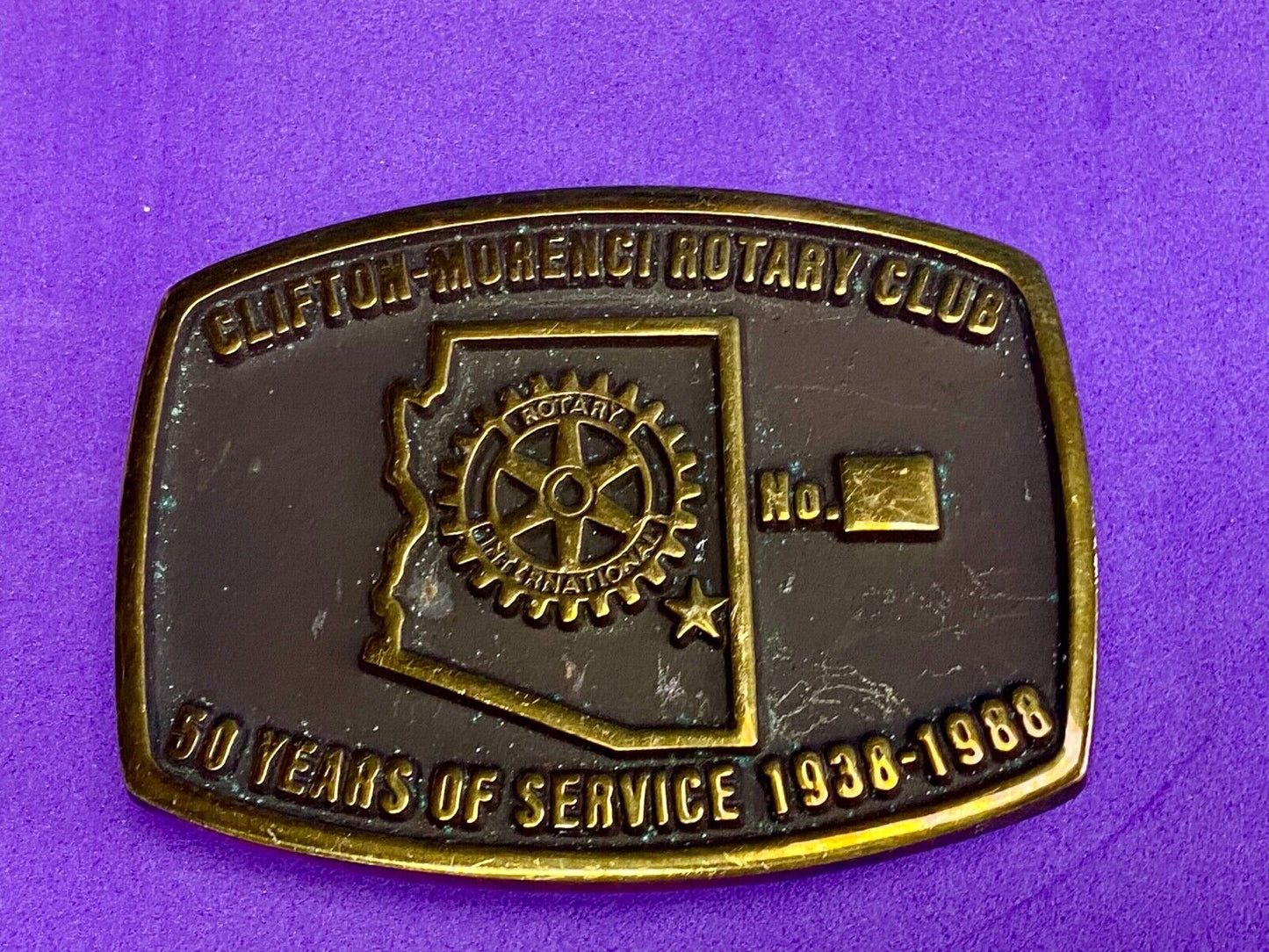 Vintage Clifton Morenci Rotary Club 50 years of service celebration belt buckle