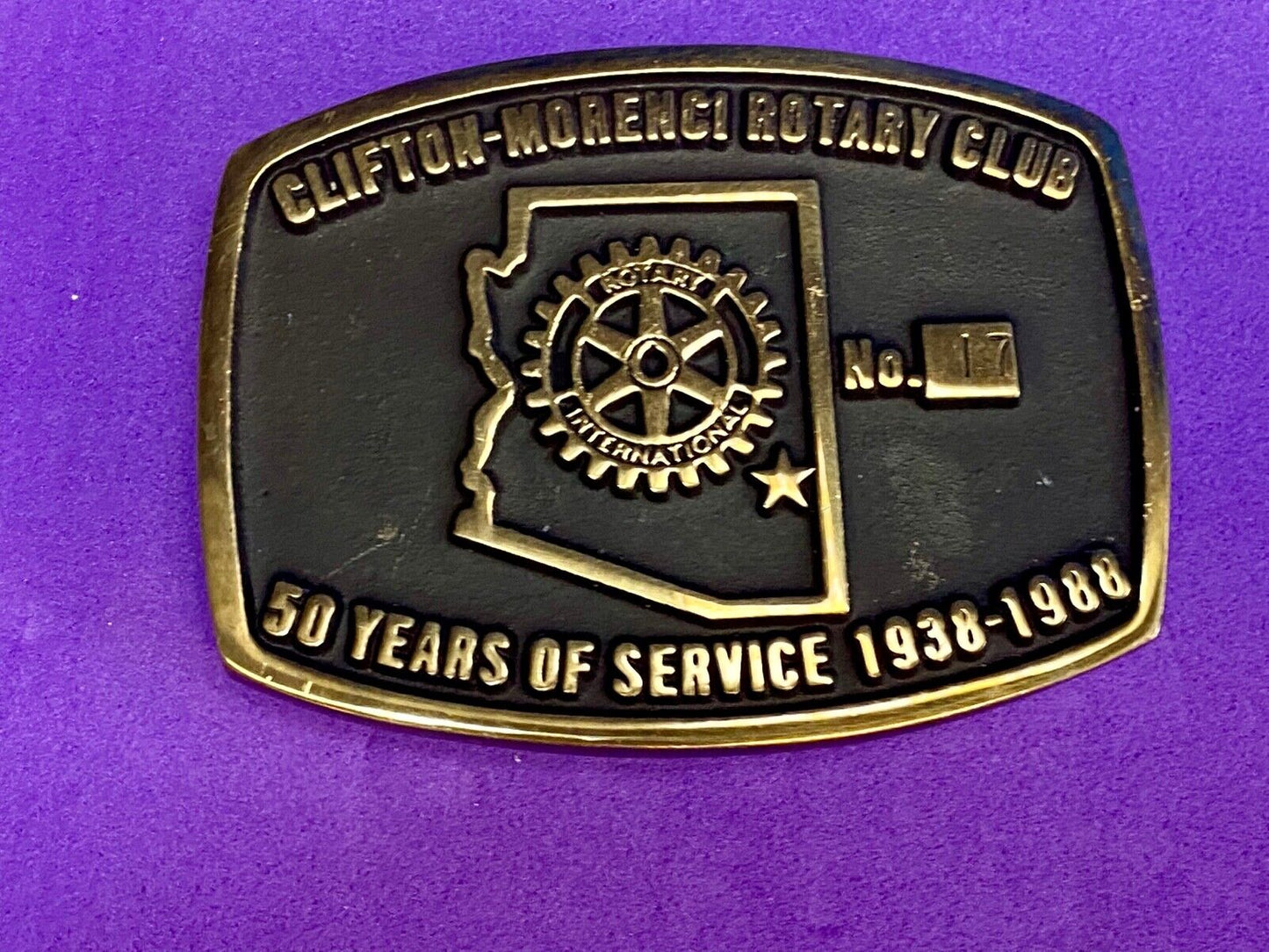 Vintage Clifton Morenci Rotary Club 50 years of service celebration belt buckle