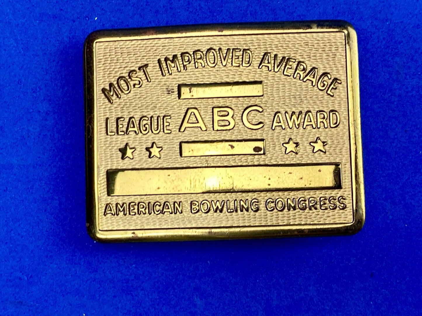 Vintage ABC American Bowling Congress League Award gold tone belt buckle