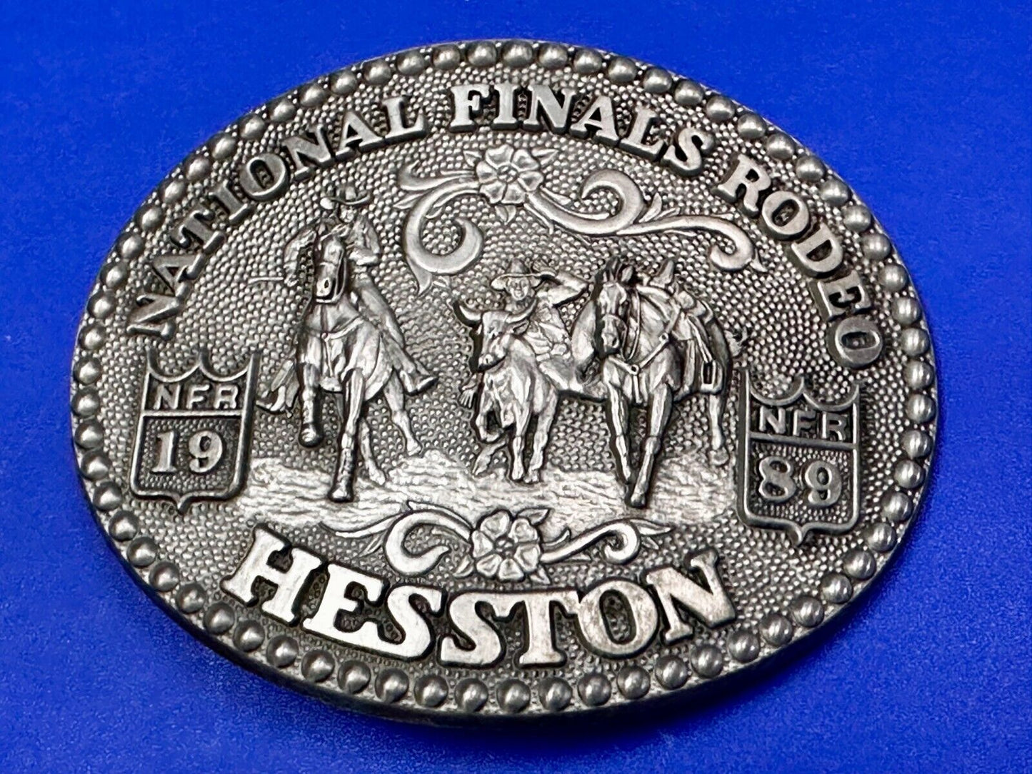 1989 ADM Hesston NFR National Finals Rodeo Cowboys Western Belt Buckle