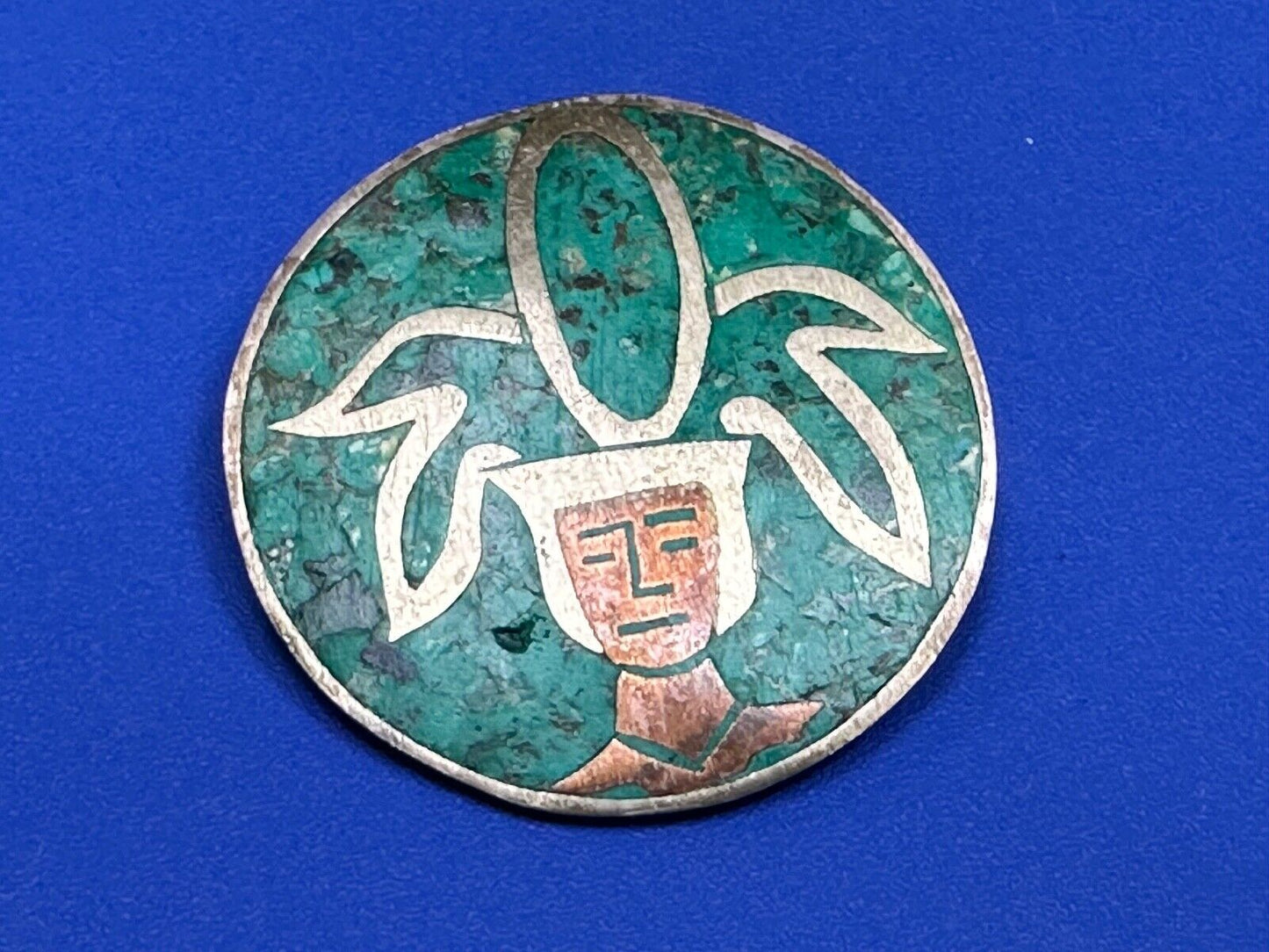 Beautiful Inlaid Person Figure Face sterling silver brooch - CPR Mexico 925