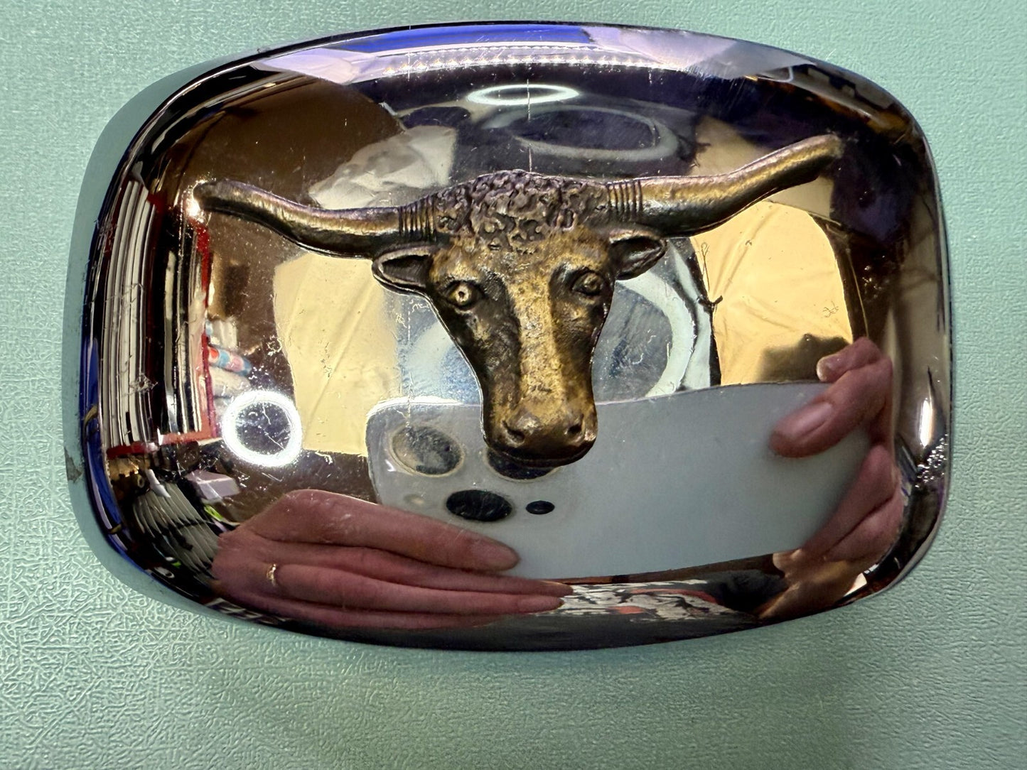Vintage Chambers Texas Longhorn Two Tone HIGHLY REFLECTIVE Beveled Belt Buckle