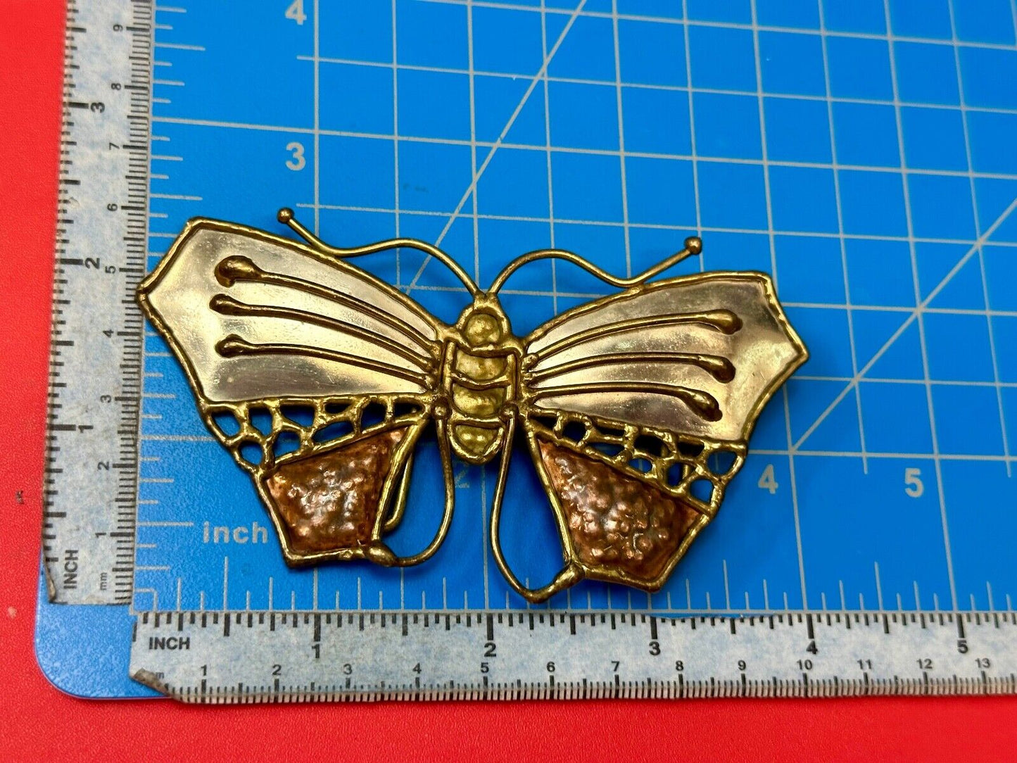 Vintage BUTTERFLY - Mixed metal ( India style ) cutout figural belt buckle