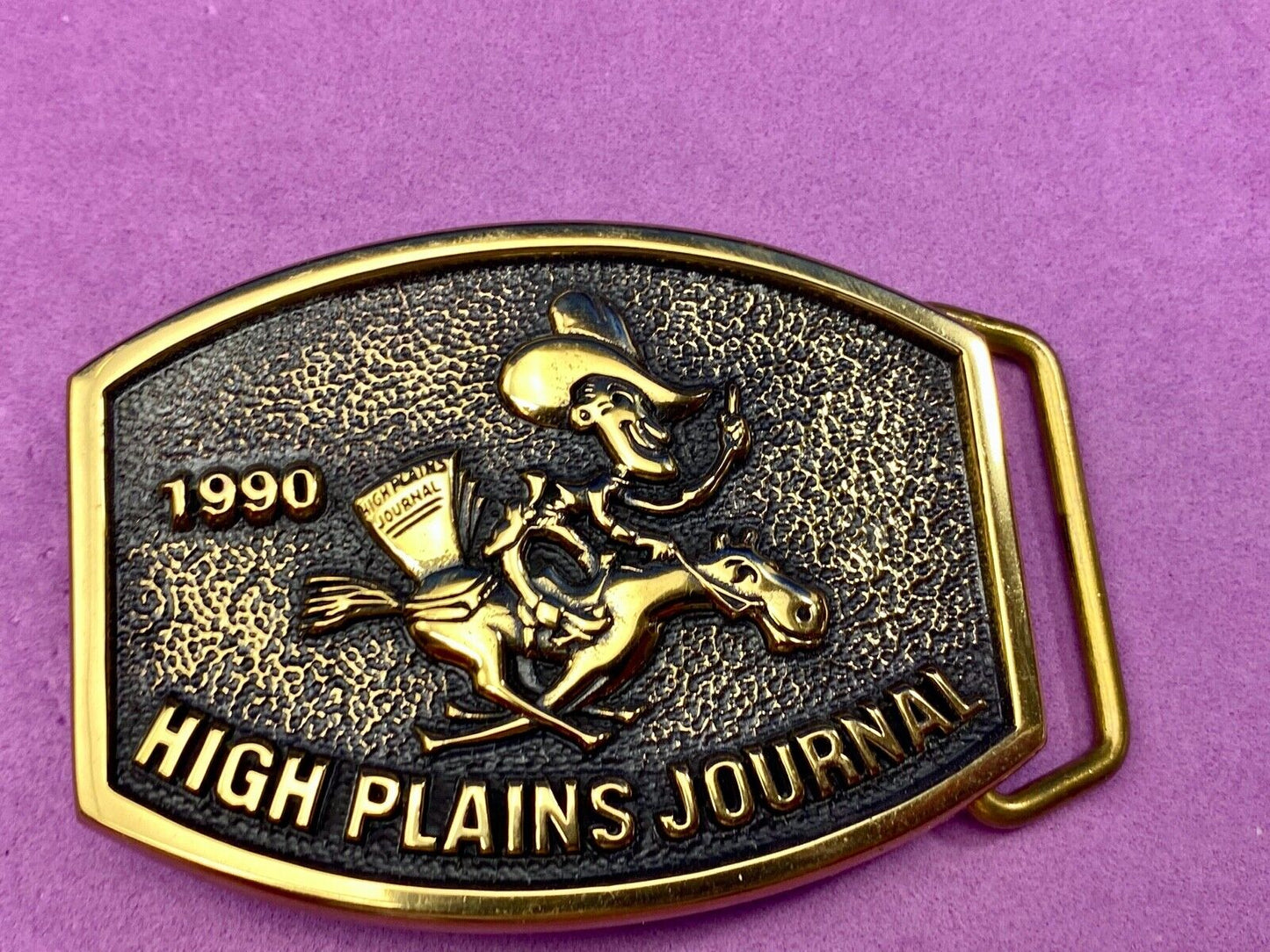 Vintage 1990 High Plains Journal Belt Buckle Cowboy Horse Newspaper by BTS