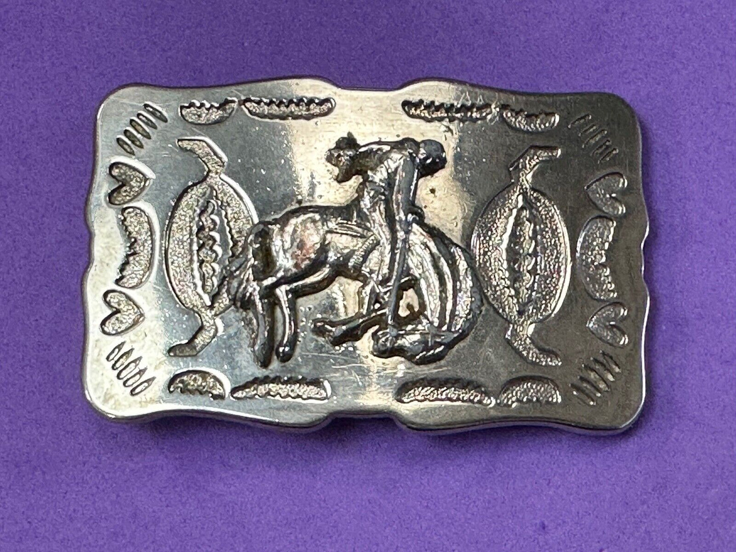 Vintage Cowboy Tipping Hat Head down Saddle Bronc western belt buckle
