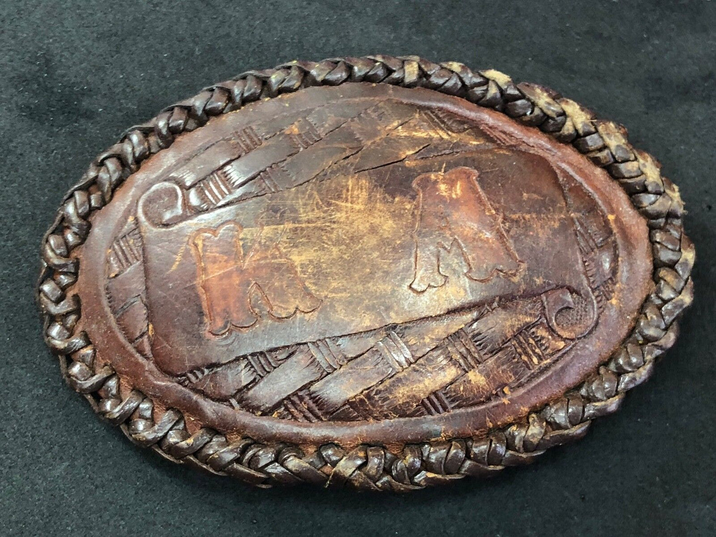 Vintage artisan? KA Initials Leather stitched Belt Buckle