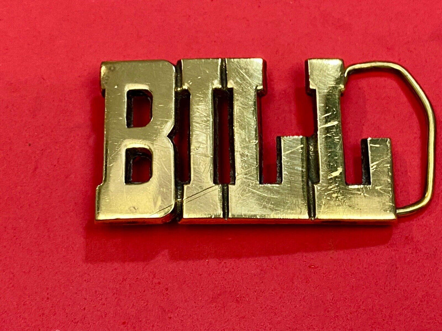 Bill - Name in Cutout block letters solid brass belt buckle by Sector Brass
