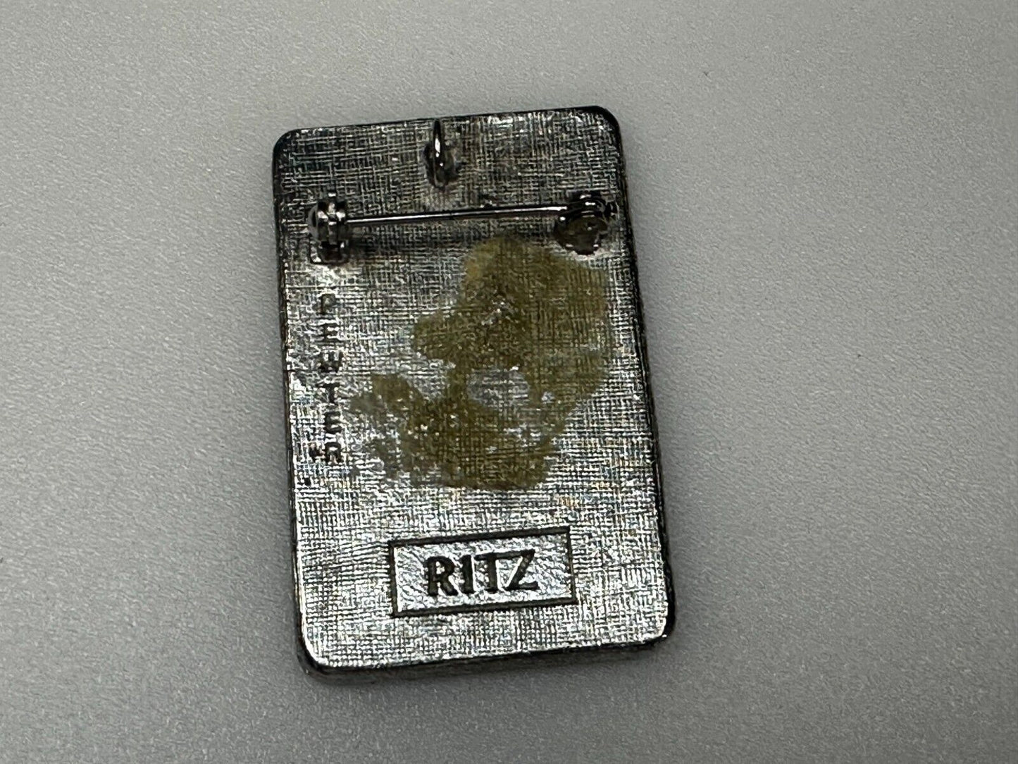 Art Deco Revival Brooch Pendant Pin Signed Ritz - Black Enamel Pewter Face