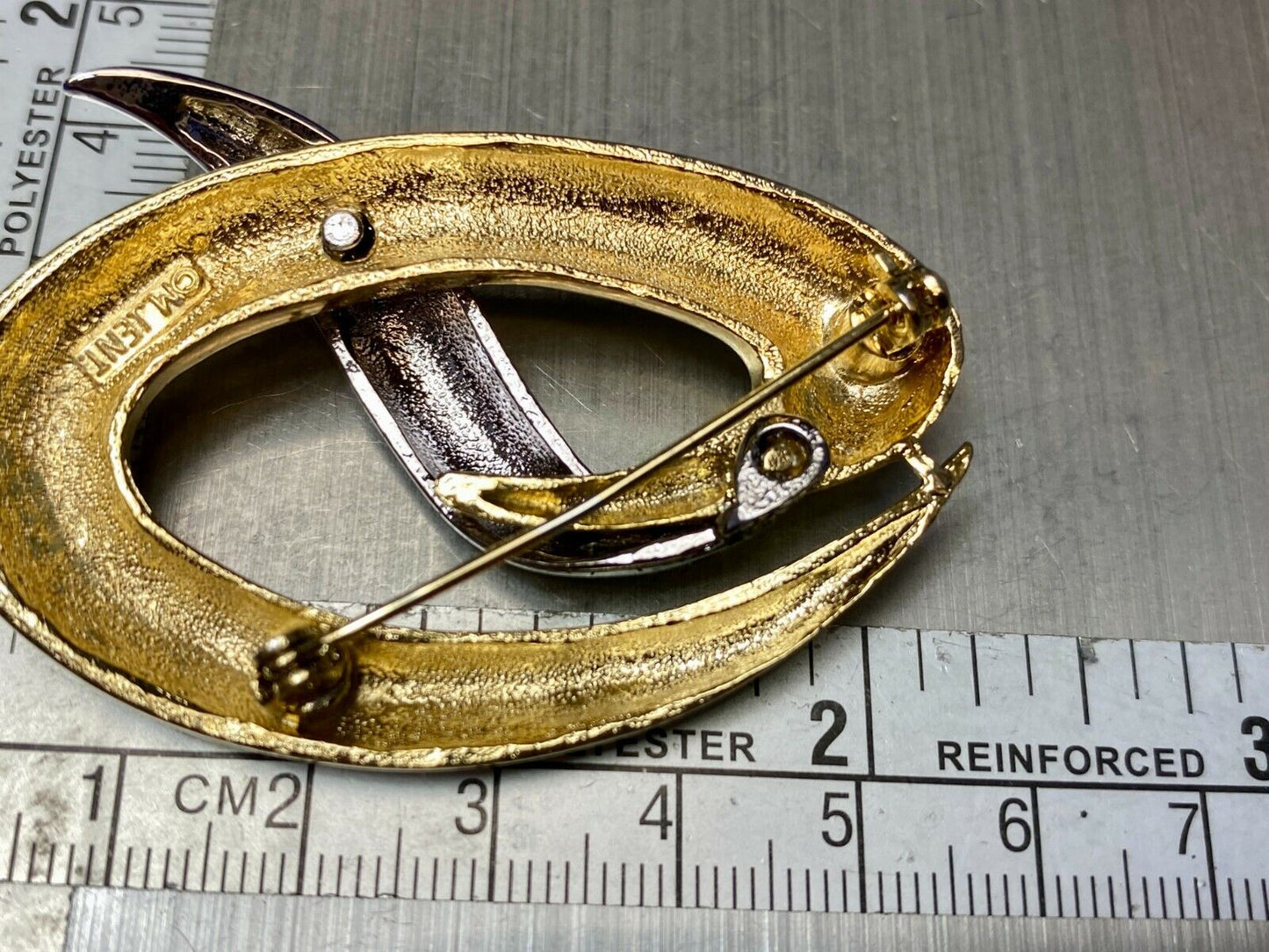 Vintage Brooch MJENT M Jent gold tone Abstract swirl wave Large lapel pin