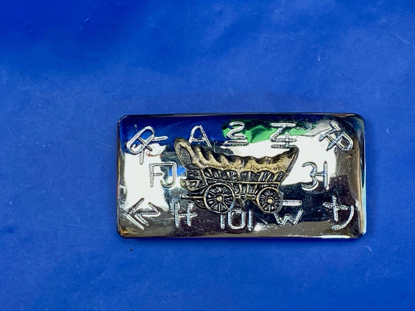 Vintage Covered Wagon And Cattle Branding Symbols Two Tone Chambers Belt Buckle