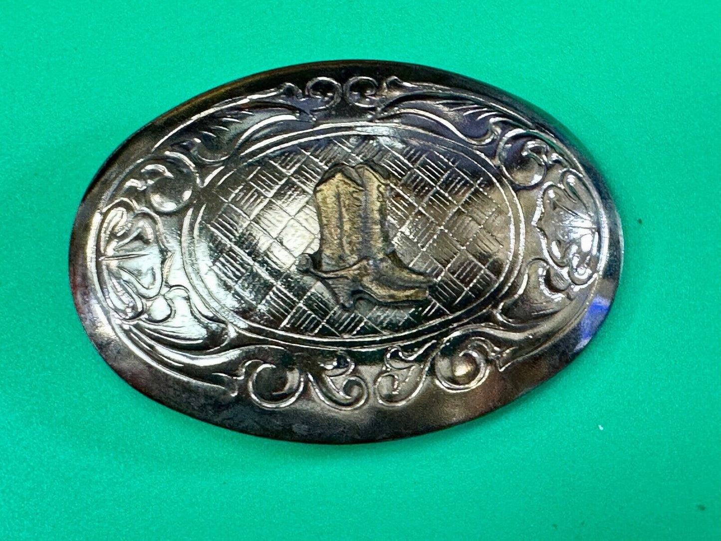 vintage Cowboy Boots western theme two tone flower swirl design belt buckle