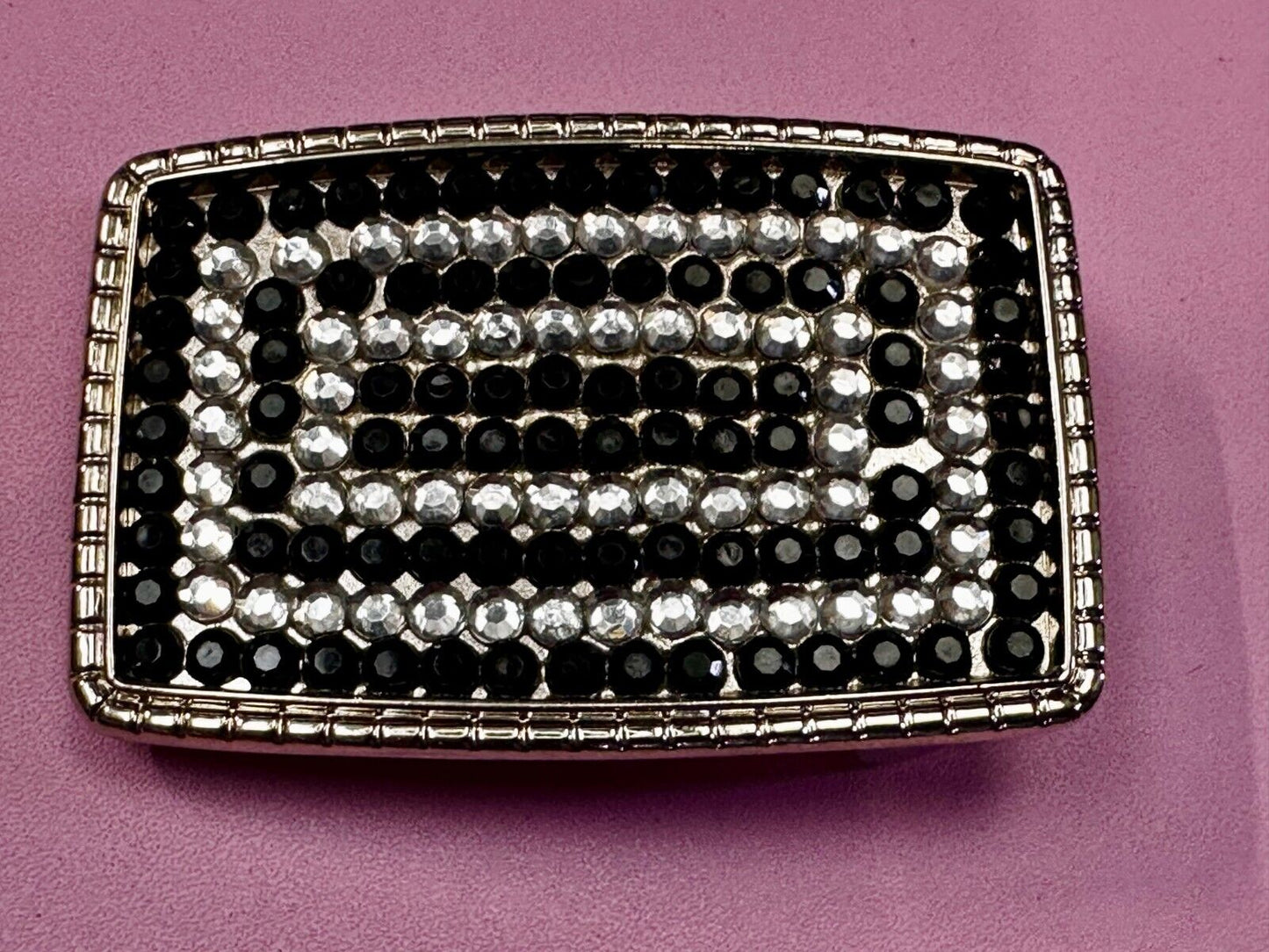 Beautiful Black and Clear Rhinestone Covered Rectangular Fashion Belt Buckle