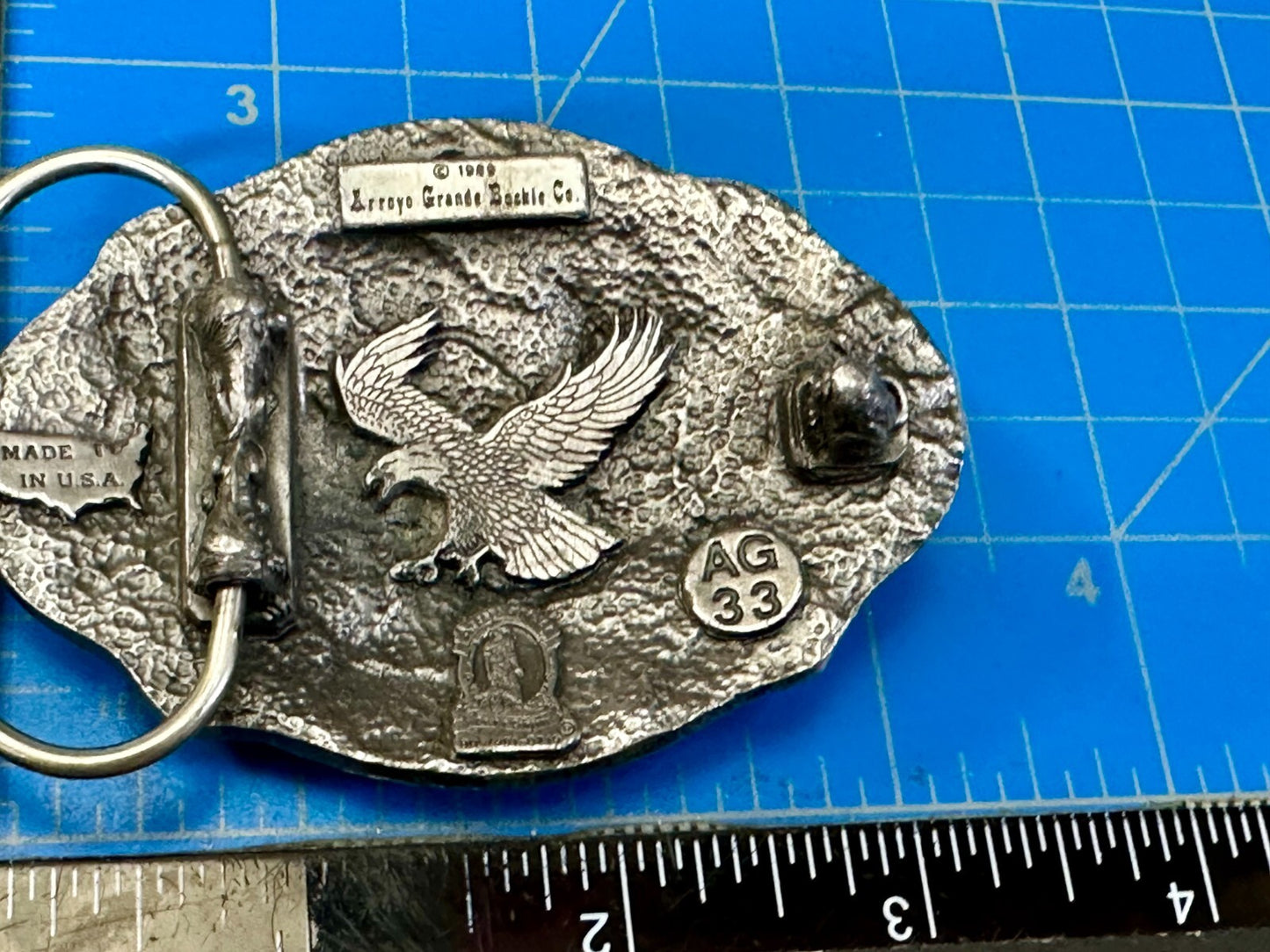 American Bald Eagle Flying Hunting Silver Tone 1989 Arroyo Grande Belt Buckle