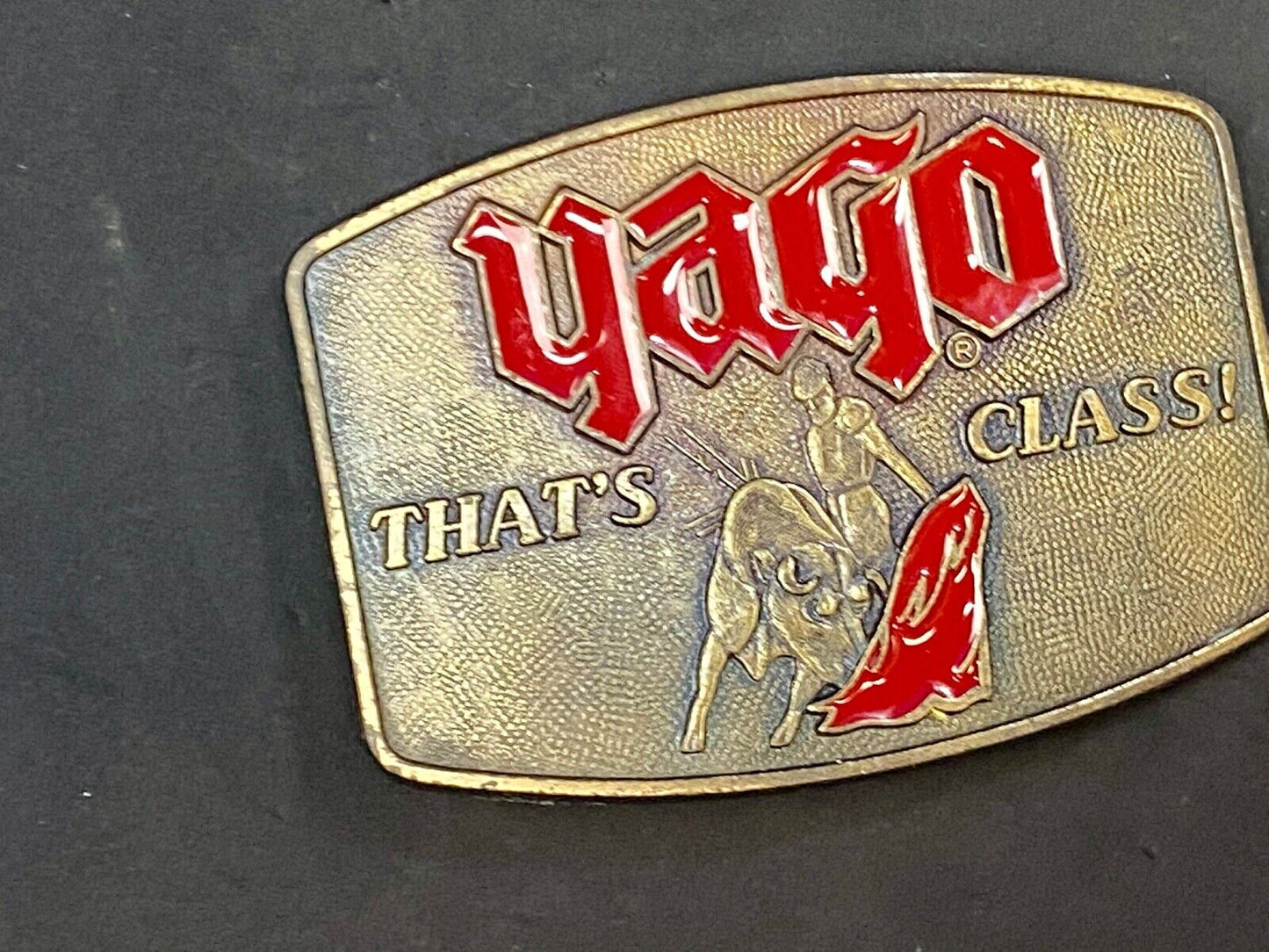 Vintage Bullfight Bull matador with red hat belt buckle YAGO - That's Class