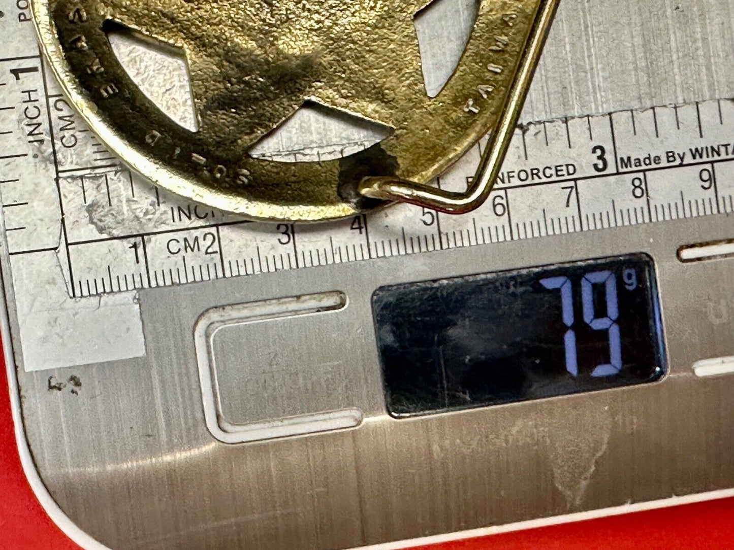 Badge Shaped Cutout Star in circle Vintage Solid Brass Belt Buckle