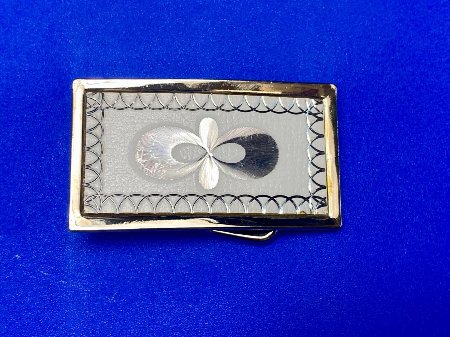 Vintage Etched silver tone rectangular belt buckle