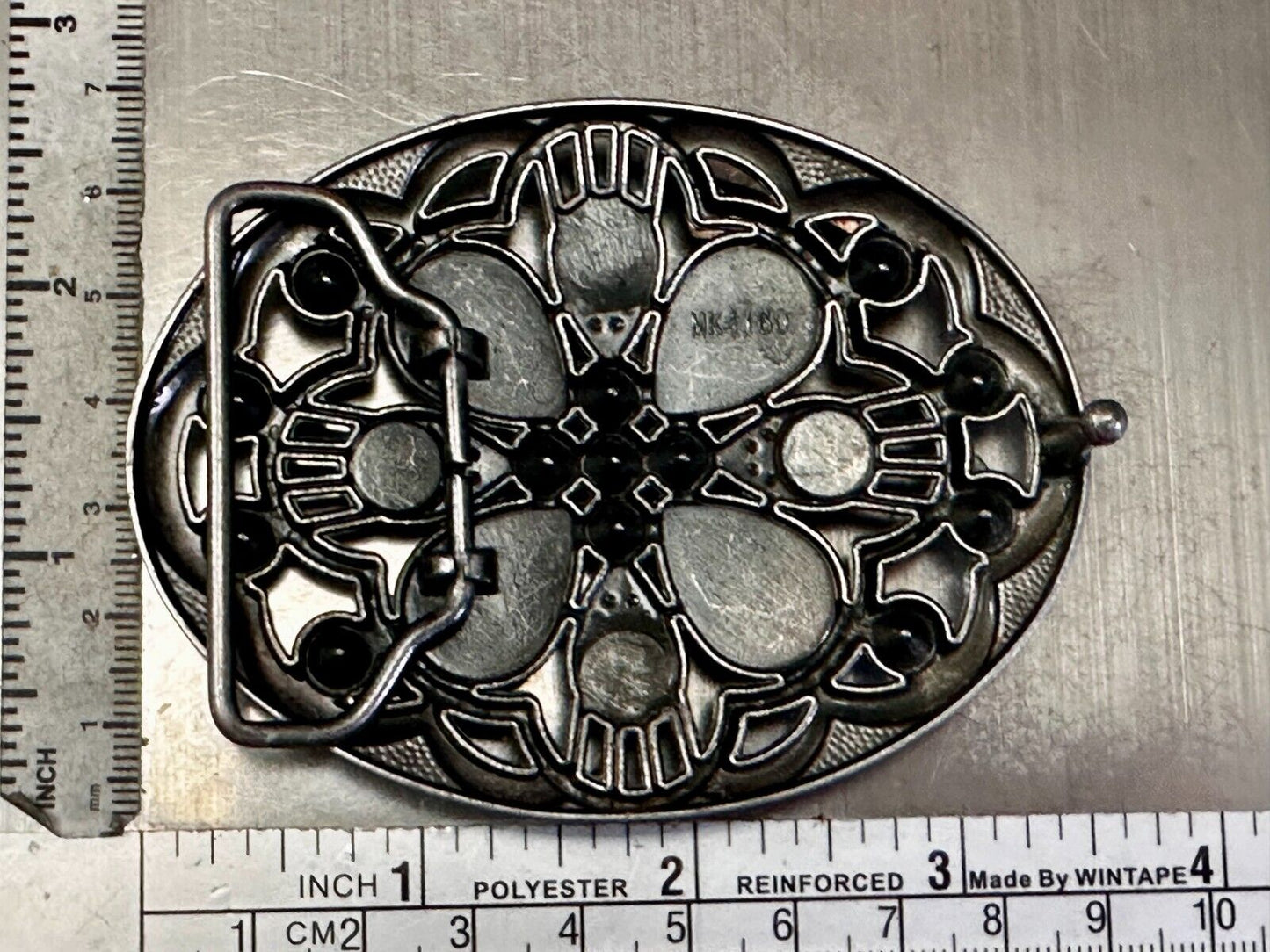 Beautiful Floral Design Silver Tone Metal W/ Rhinestones See Through Belt Buckle