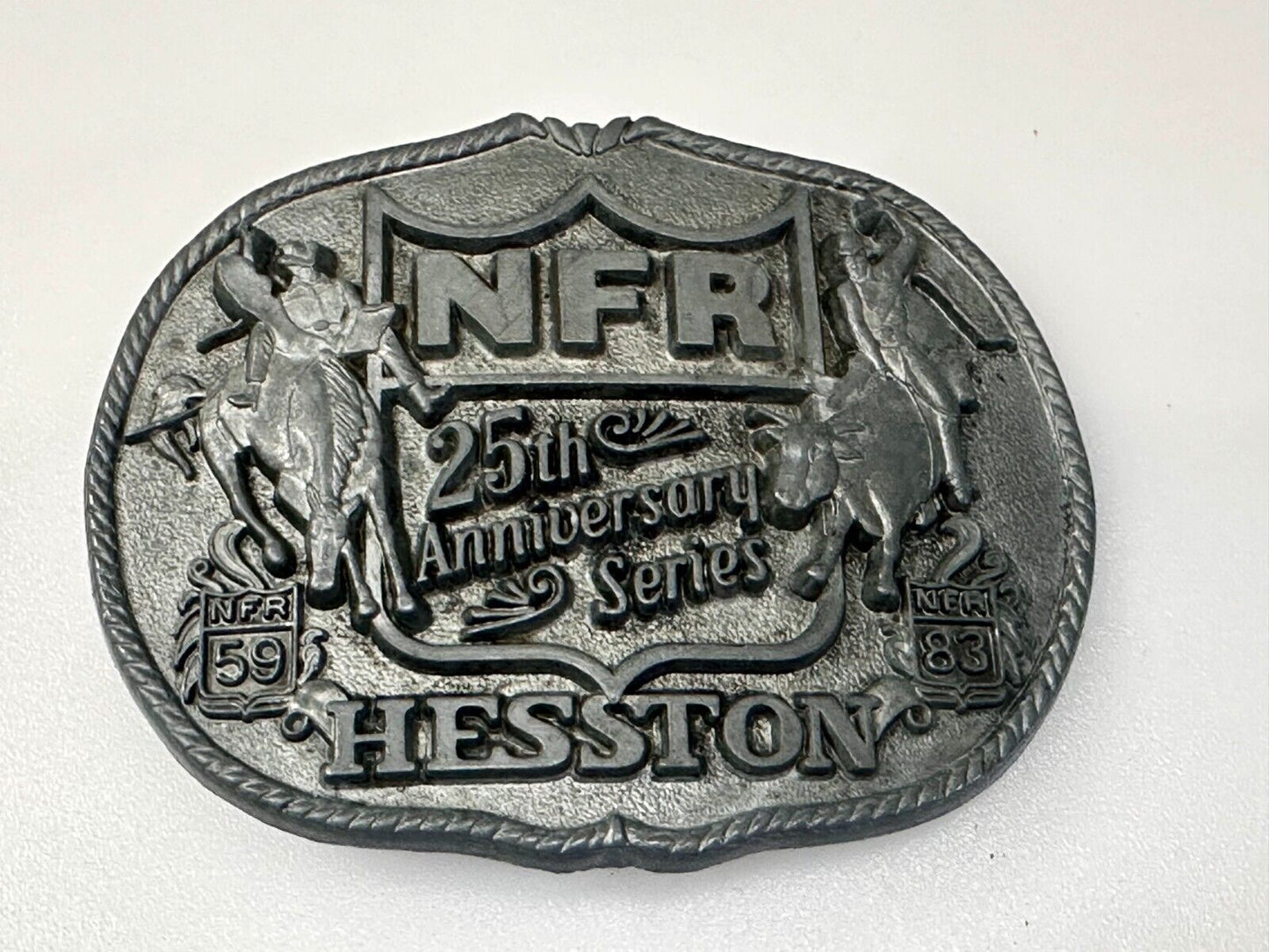 1983 25th Anniversary Hesston NFR National Finals Rodeo Western Belt Buckle