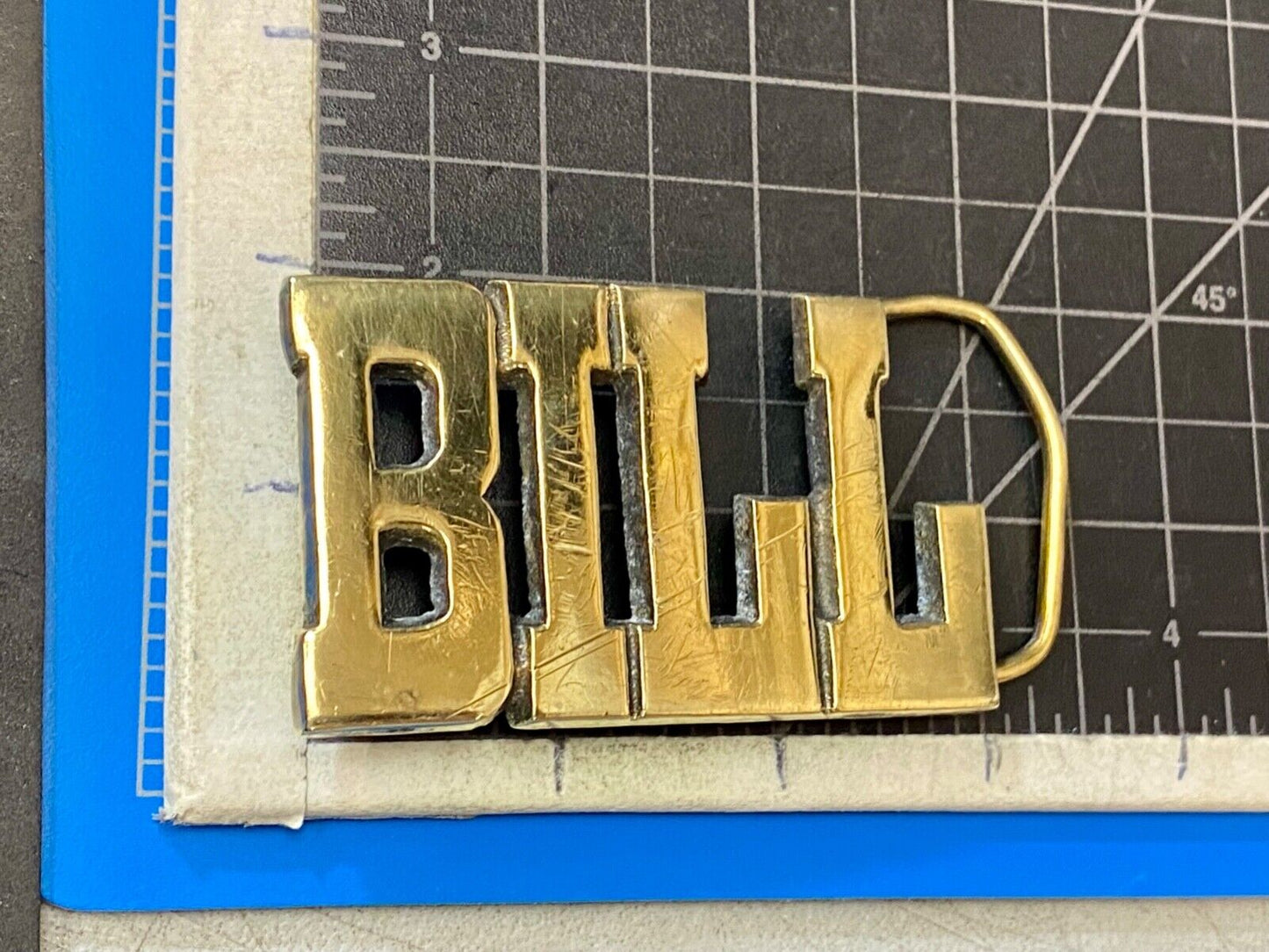 Bill - Name in Cutout block letters solid brass belt buckle by Sector Brass