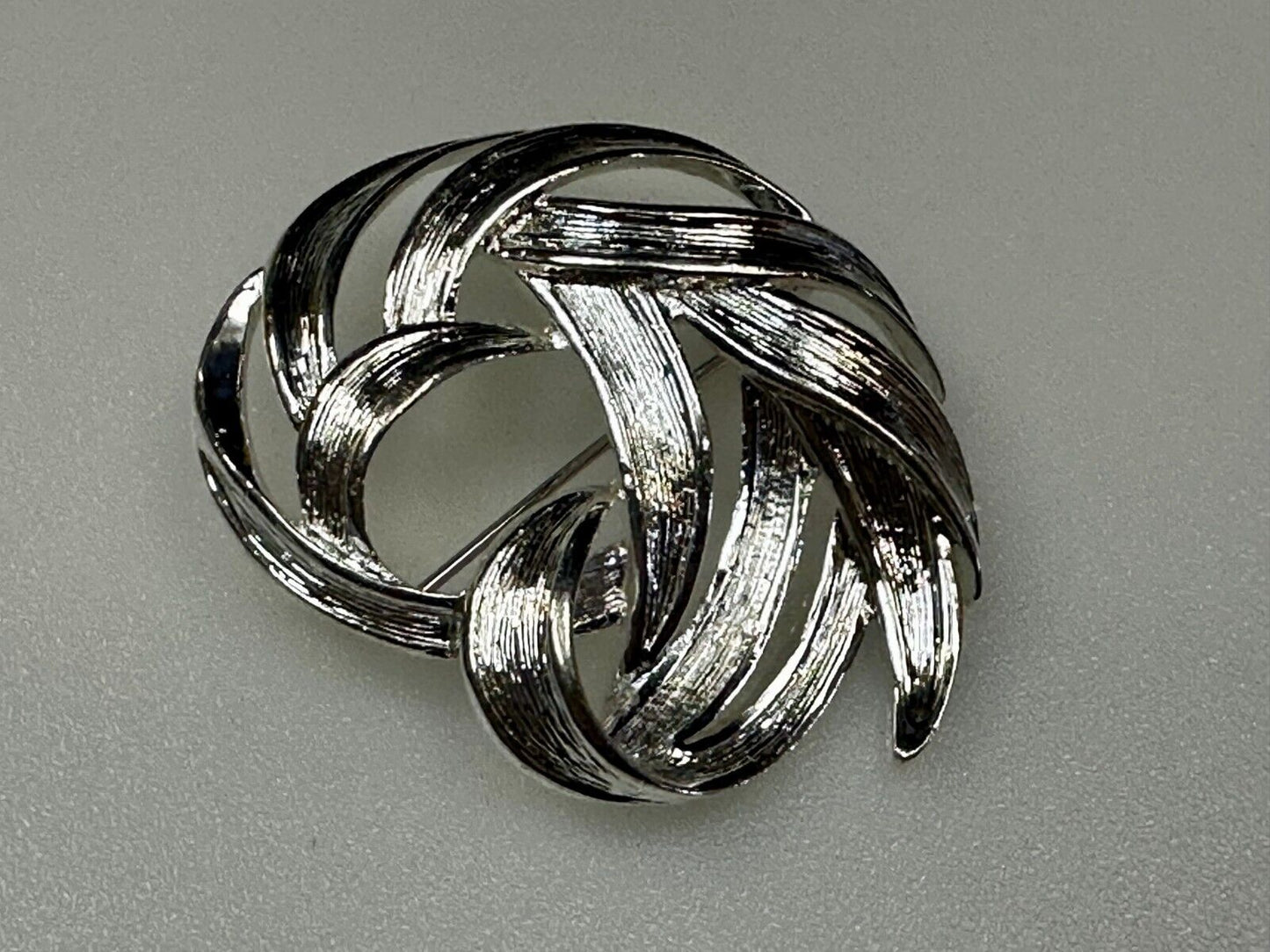 Swirled Curled Silver Tone Vintage Brooch Pin Signed Monet