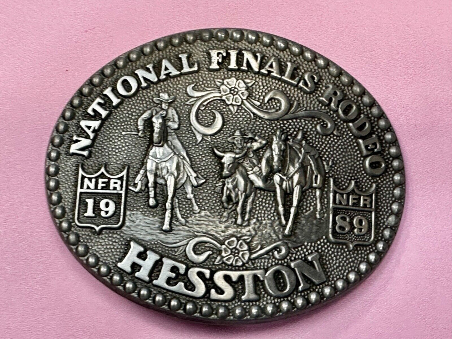 1989 NATINOAL FINALS RODEO NFR NOS Western Cowboy ADM Belt Buckle