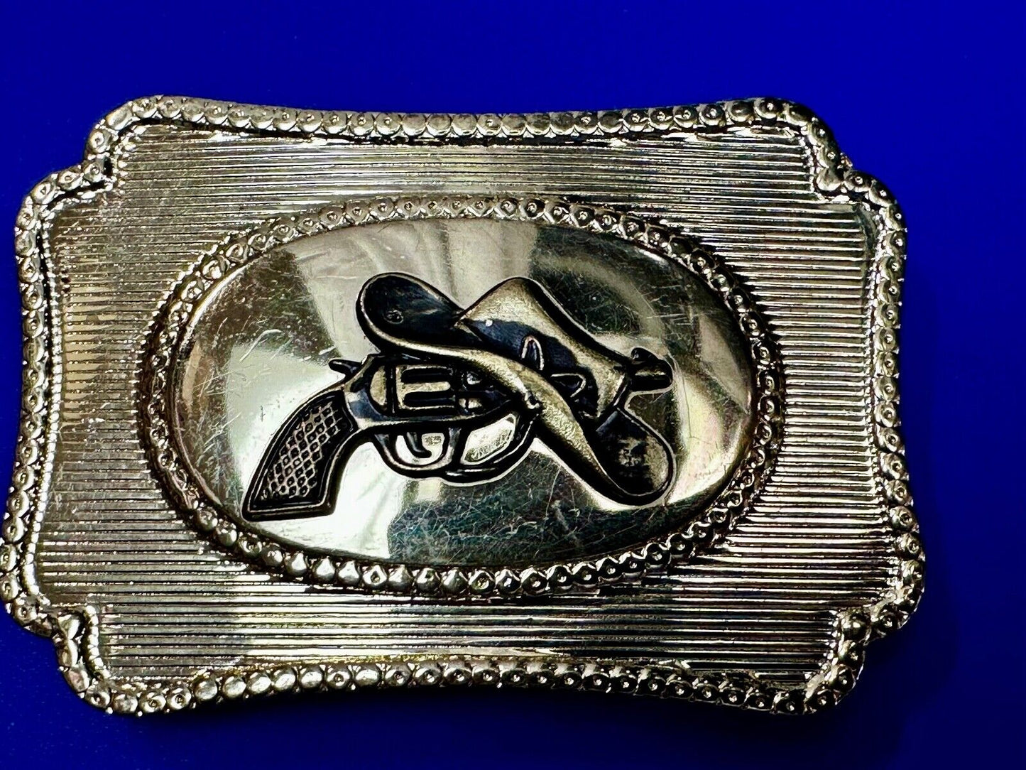 Vintage Cowboy Hat & Revolver Pistol Western Belt Buckle Cap Gun Buckle