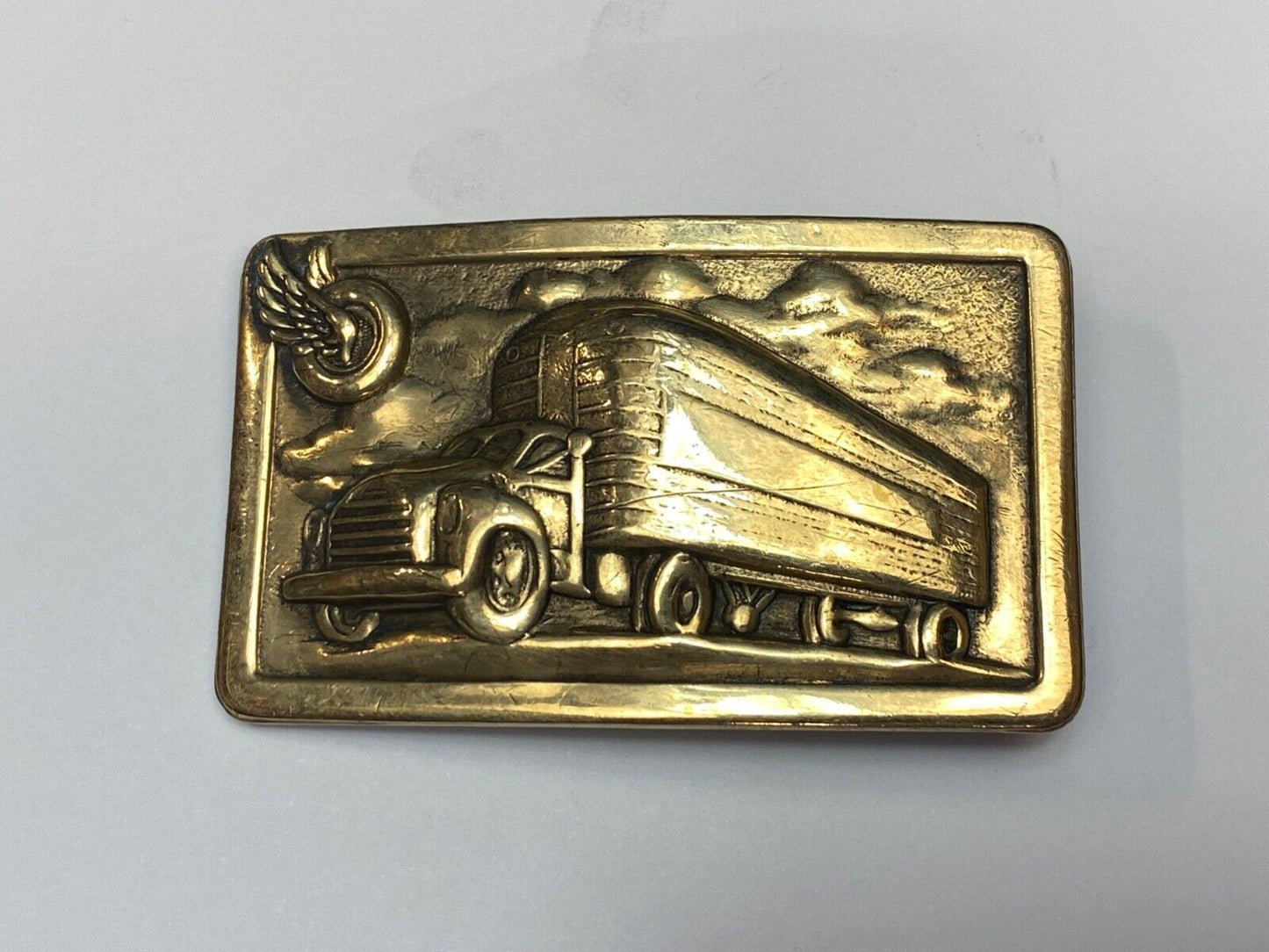 Tire Wing Semi Retro Tanker Transport Trailer big rig driver stamped belt buckle