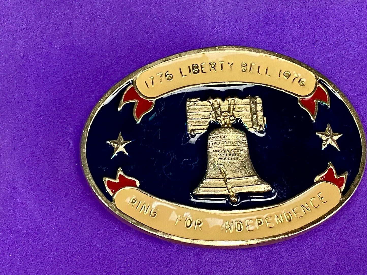 Bicentennial 1776-1976 Liberty Bell Ring for Independence gold tone Belt Buckle