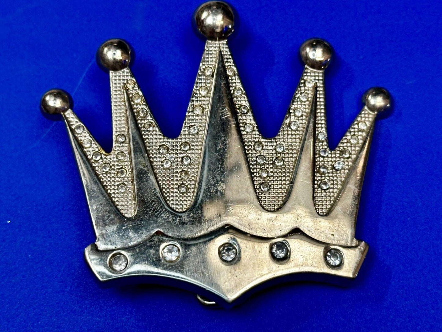 Beautiful Cutout CROWN Five Pointed Figural Rhinestone Accented Belt Buckle