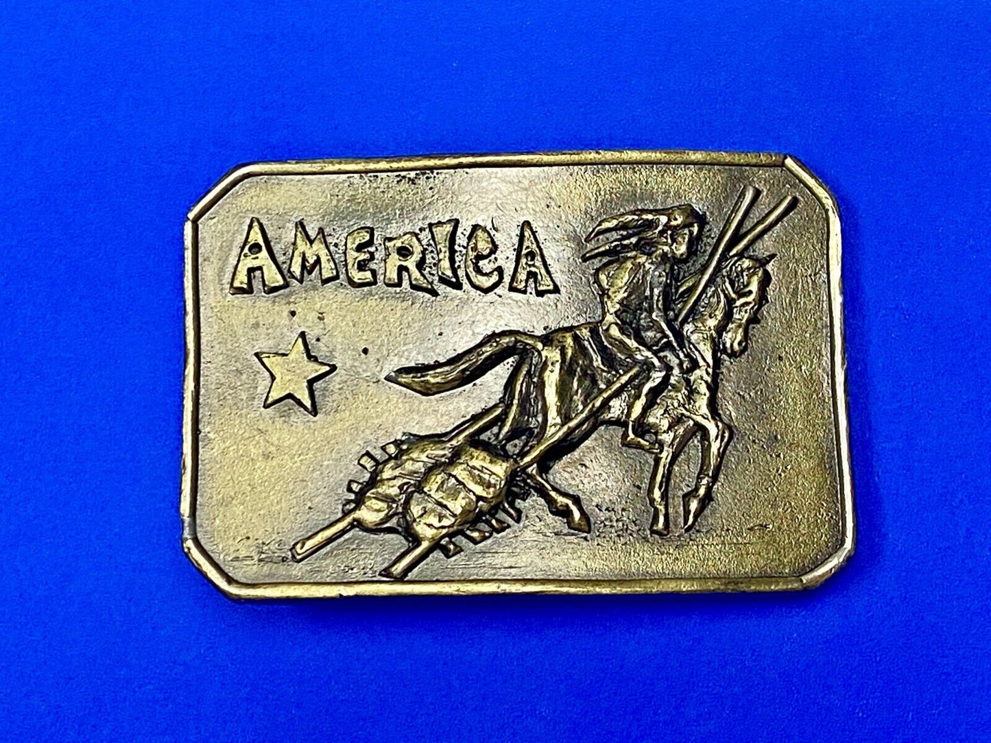 Vintage 1973 Lewis Buckle Co. Chicago Belt Buckle. America Indian On His Horse