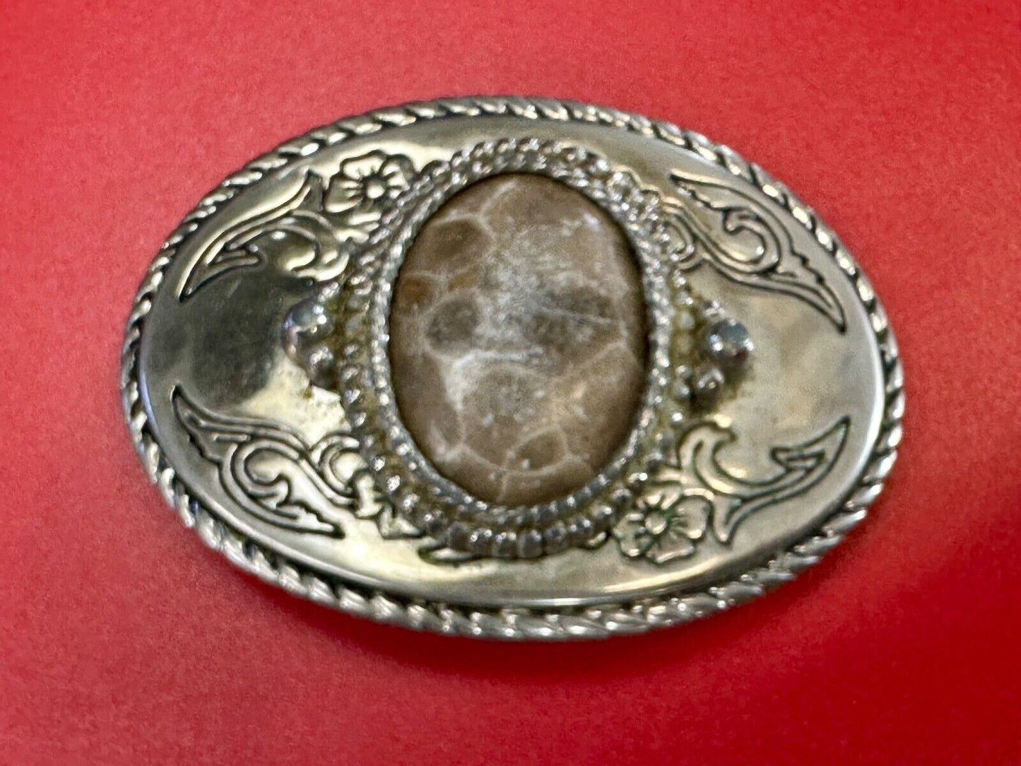 Vintage cabochon cab stone centerpiece on western silver tone belt buckle