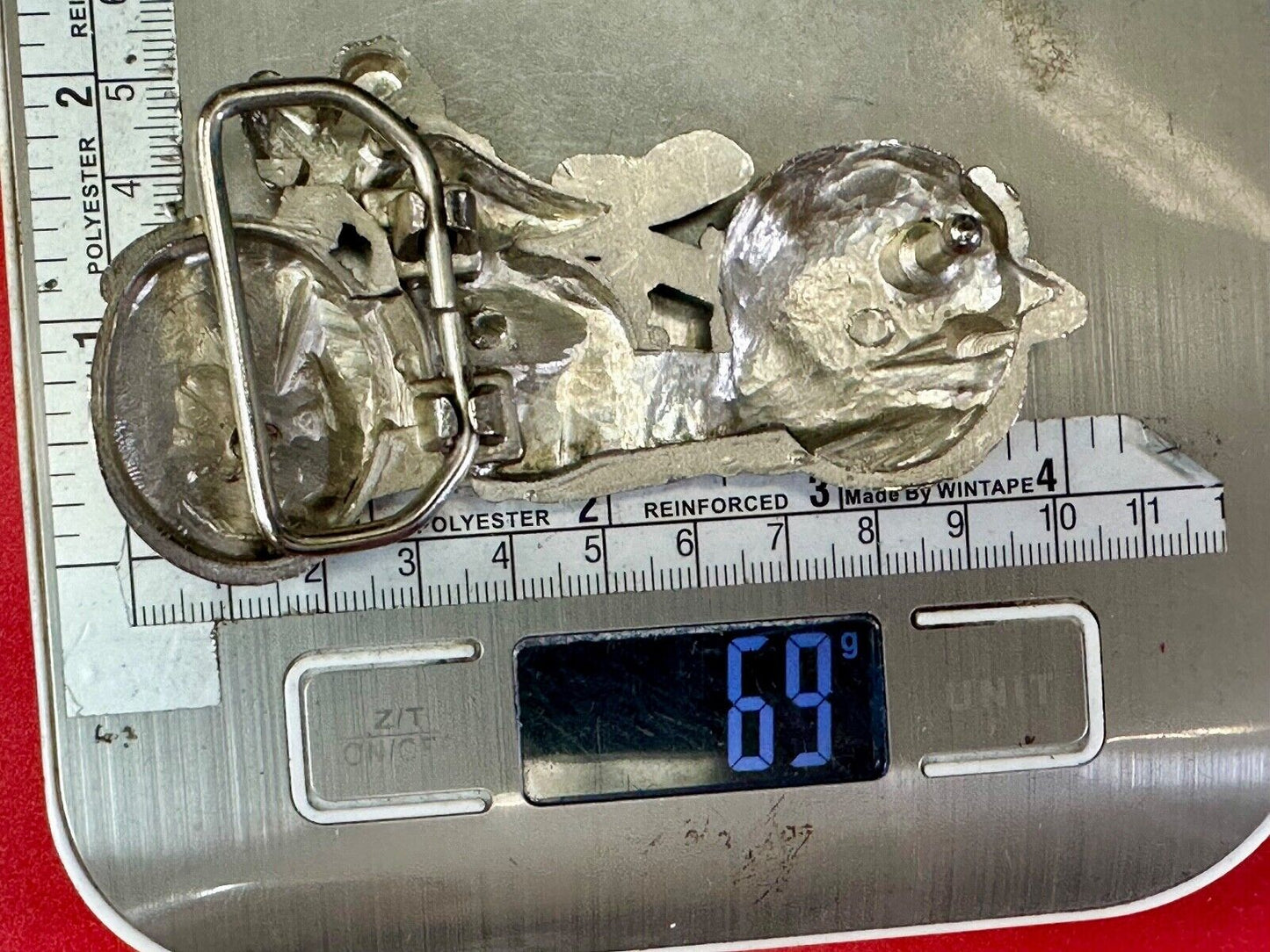 4" wide Figural Motorcycle W/ Saddle bag Silver color bikers belt buckle