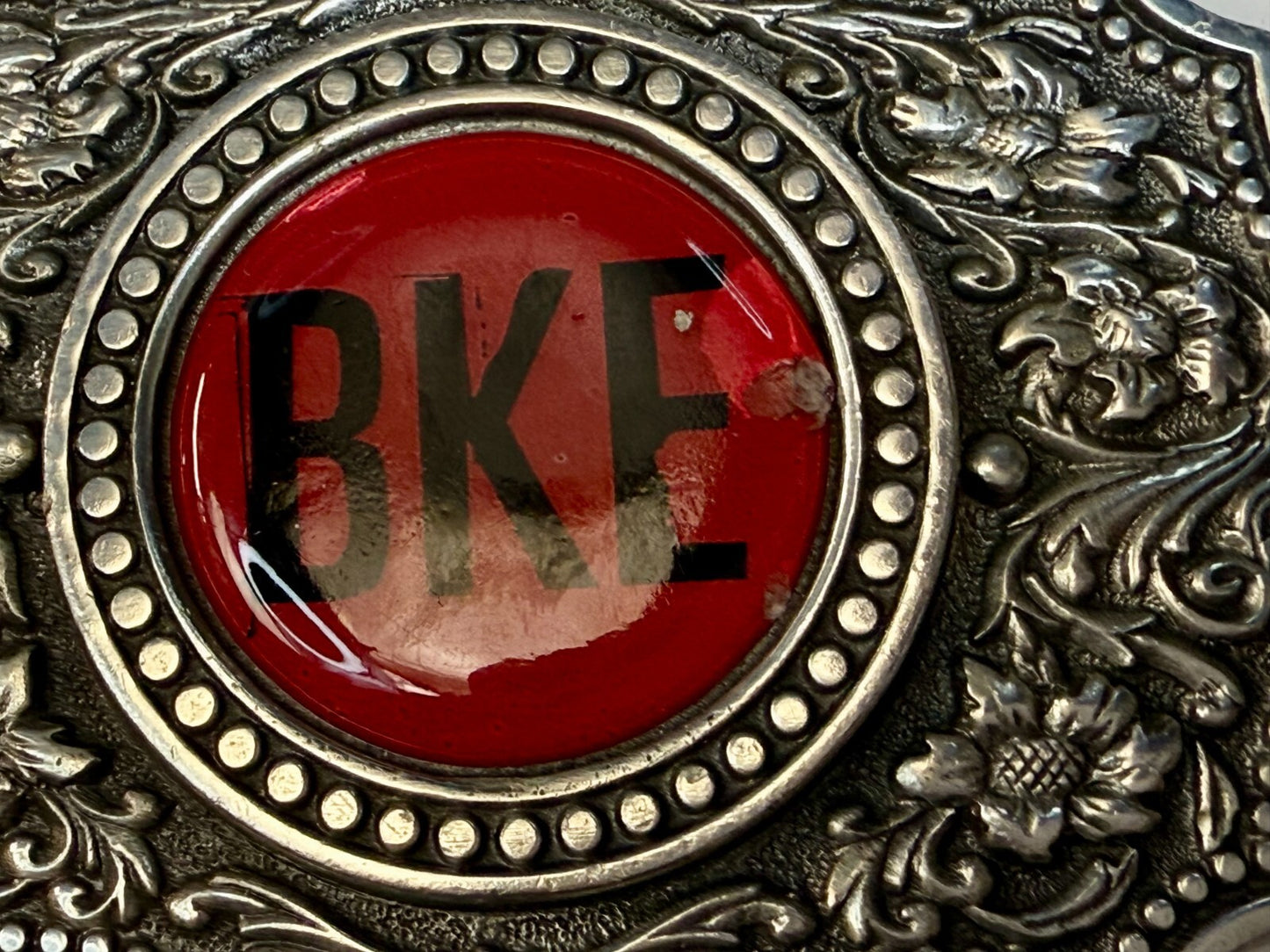 BKE Custom Letters? Centerpiece on Vintage Fine Pewter 2004 Belt Buckle