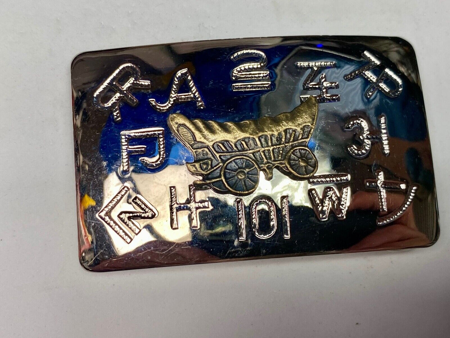 Vintage Belt Buckle Covered Wagon Cattle Brands Symbols Chambers Belt Co. U.S.A