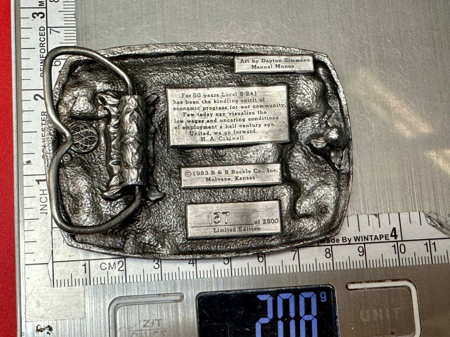 1983 El Dorado Kansas Local union 5 241 50th year celebration belt buckle