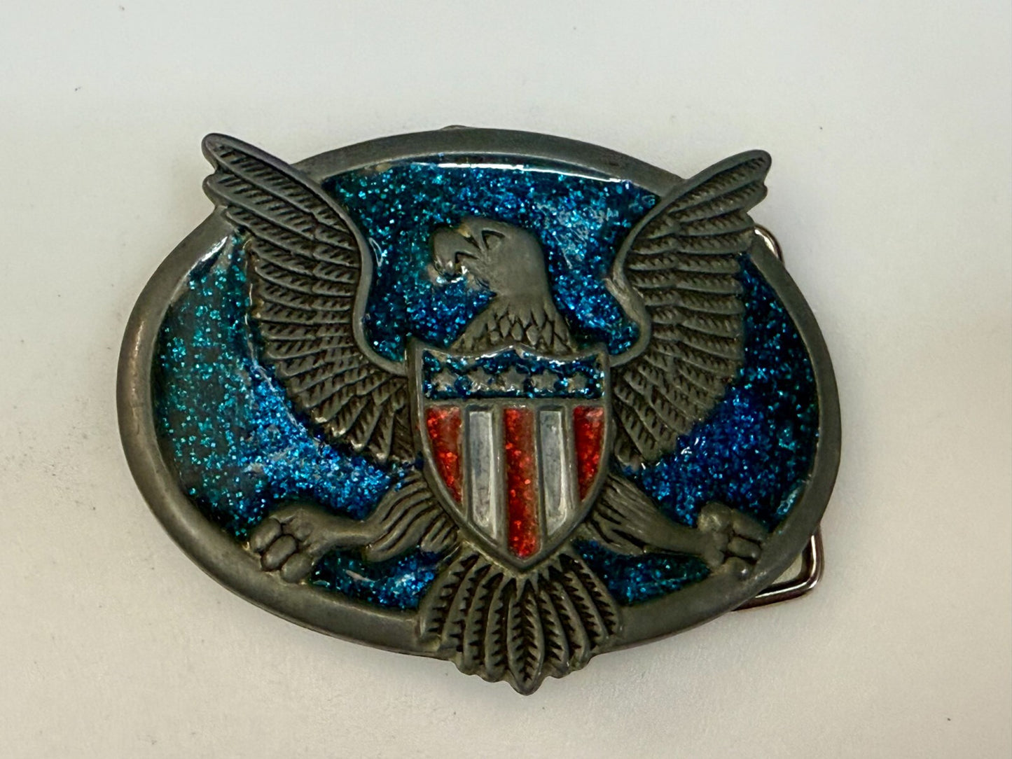 American Eagle E Pluribus Unum Patriotic Seal Military Retro Colors Belt Buckle