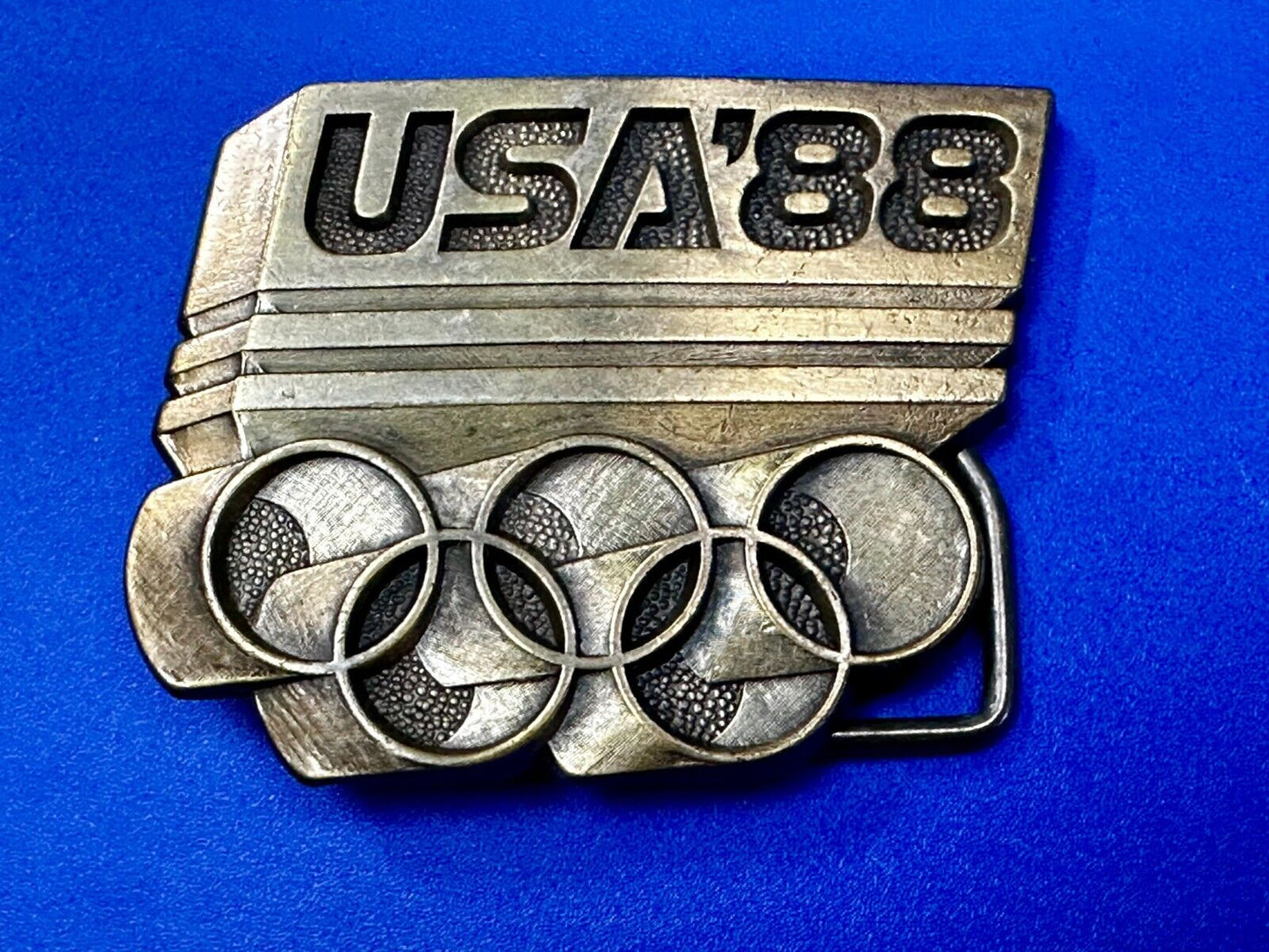 USA 1988 Olympic Games 5 Ring Emblem Commemorative Vintage Belt Buckle