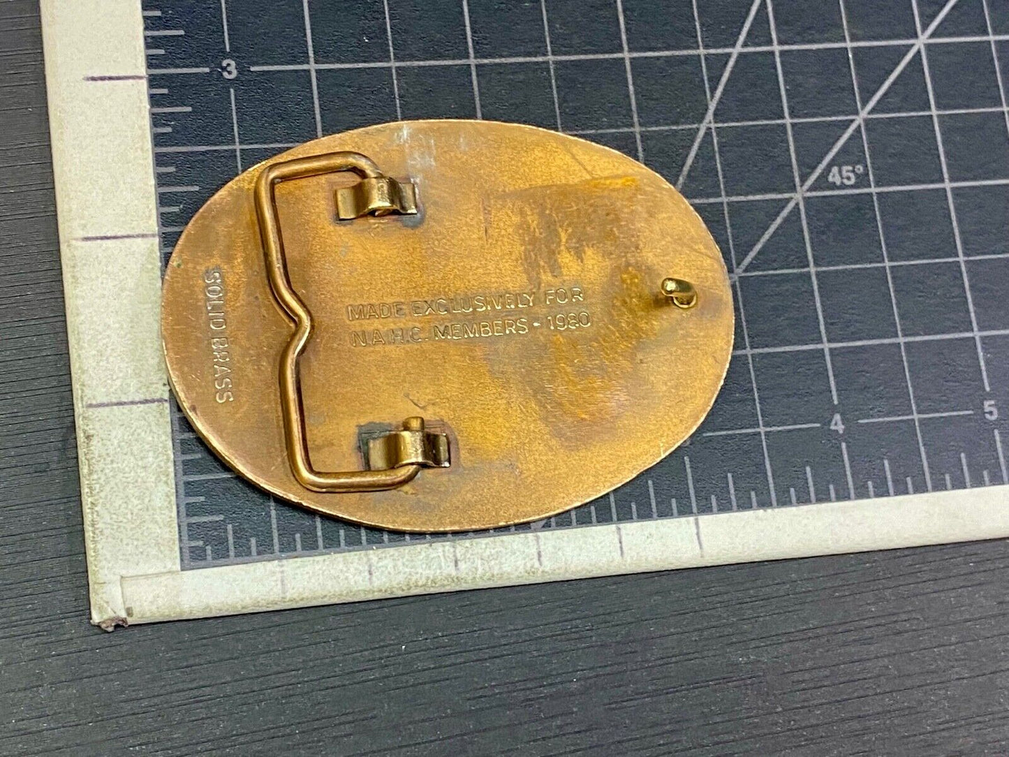 Vintage 1980 Nahc Members Solid Brass North American Hunting Club Belt Buckle