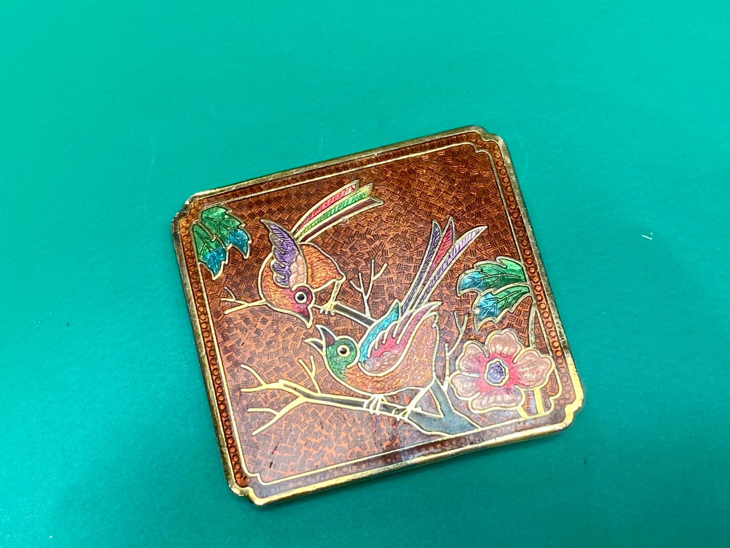 Vintage Cloisonne Floral Theme Art Bird on the Branch Flower Belt Buckle
