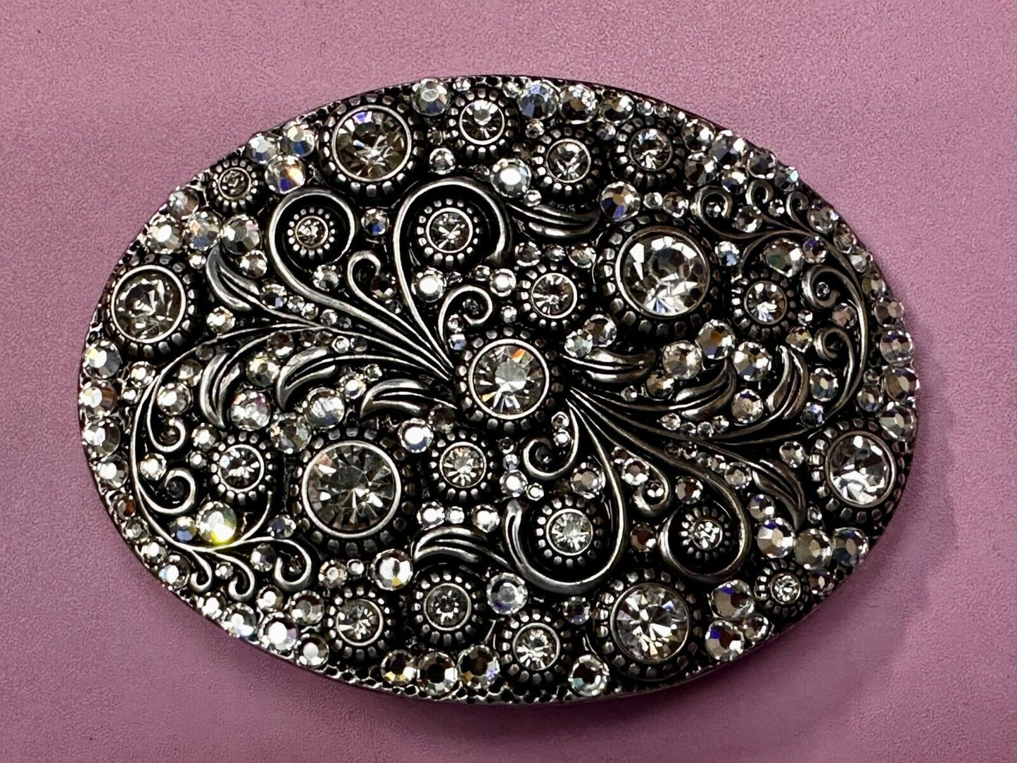 Beautiful Sparkling Rhinestone Accented Leaf Swirl Western Fashion Belt Buckle