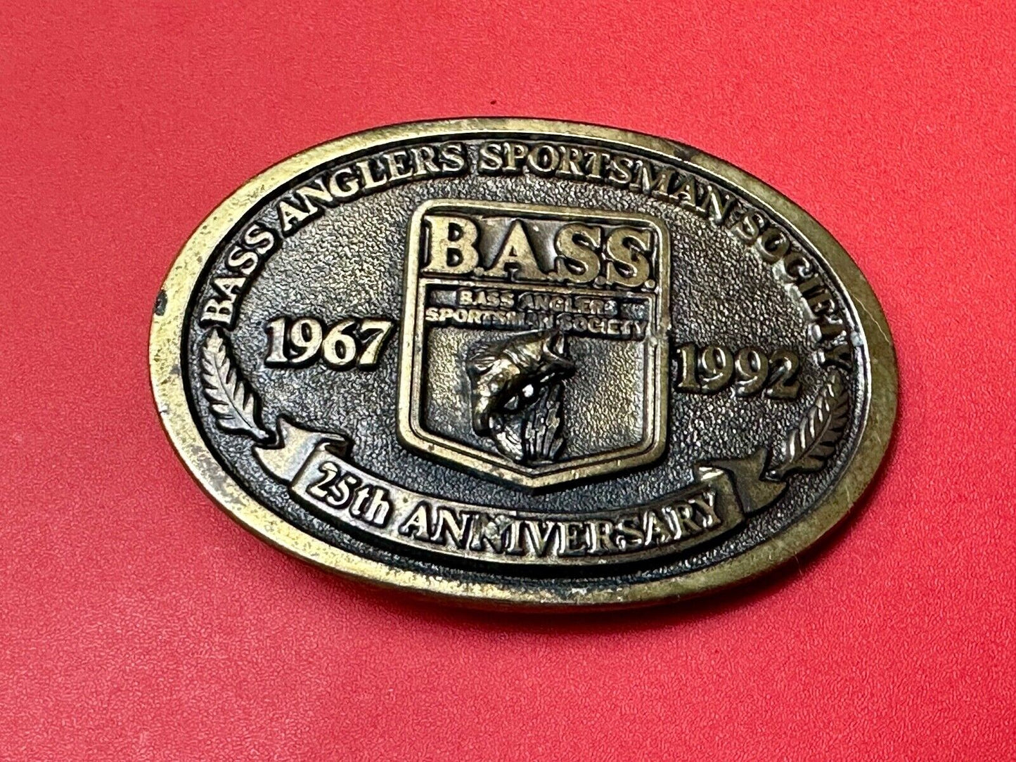 BASS 1992 25 years Bass Anglers Fishing Society commemorative belt buckle