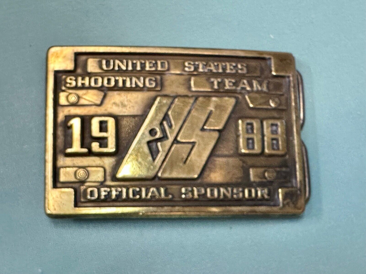 1988 Olympics US Shooting Team USA Belt Buckle Seoul Korea Official Sponsor
