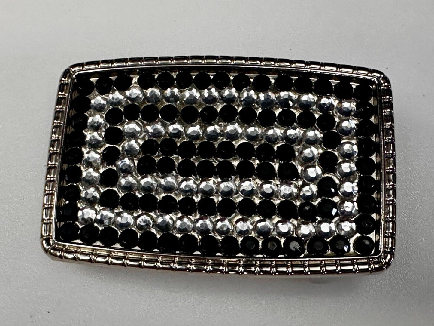 Beautiful Black and Clear Rhinestone Covered Rectangular Fashion Belt Buckle